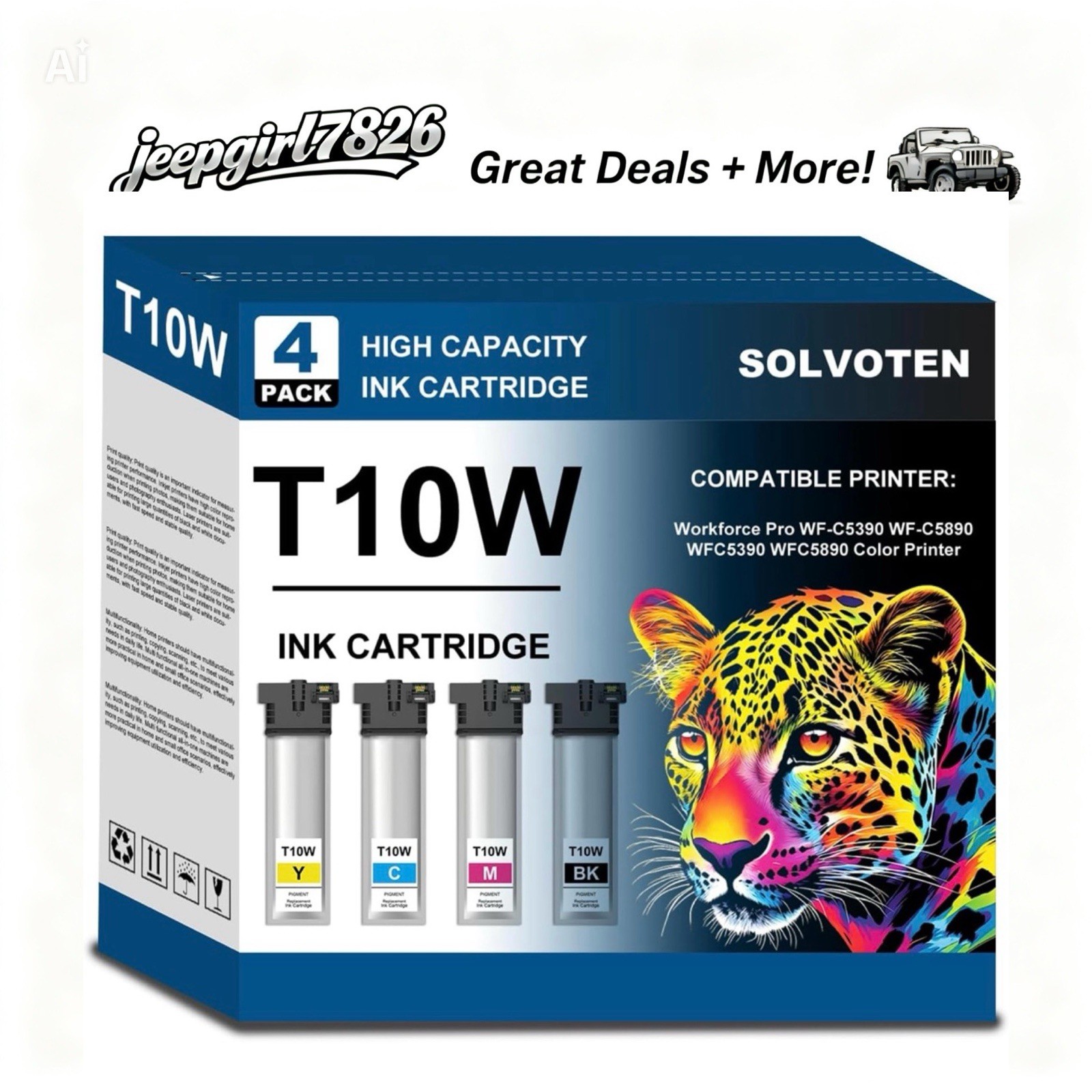 T10W 4 Pack Ink Cartridges Compatible WF-C5390 WF-C5890 T10W100-400