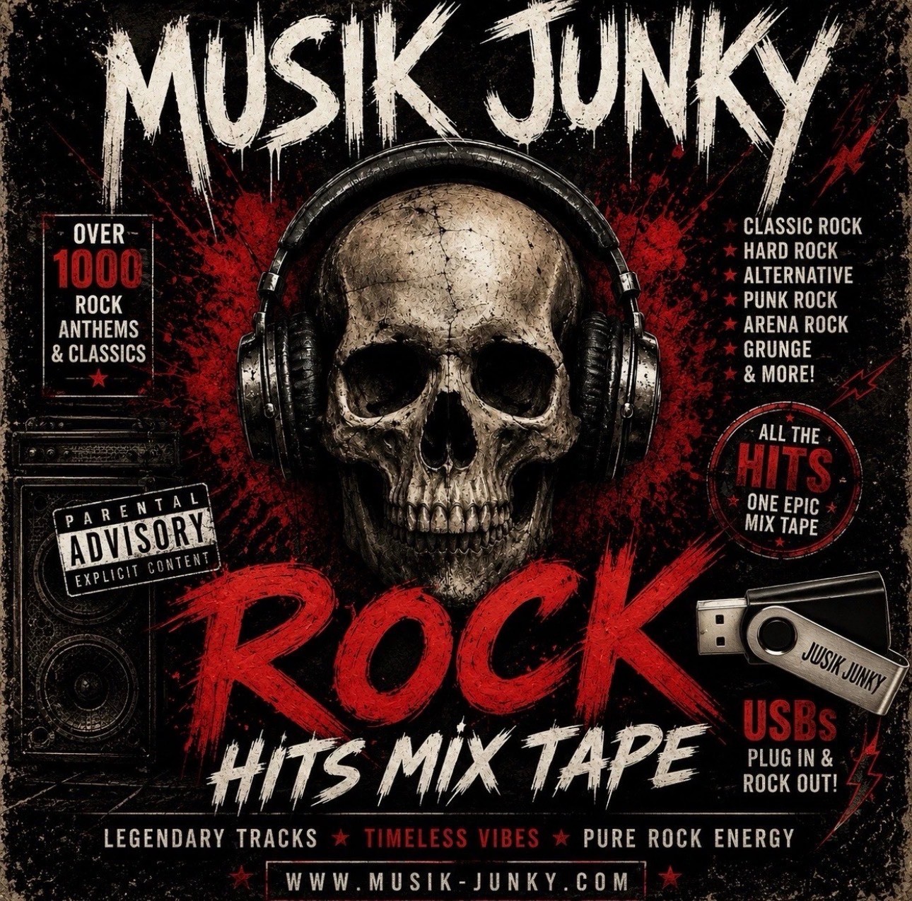 64gb usb loaded with rock hits in mp3 format
