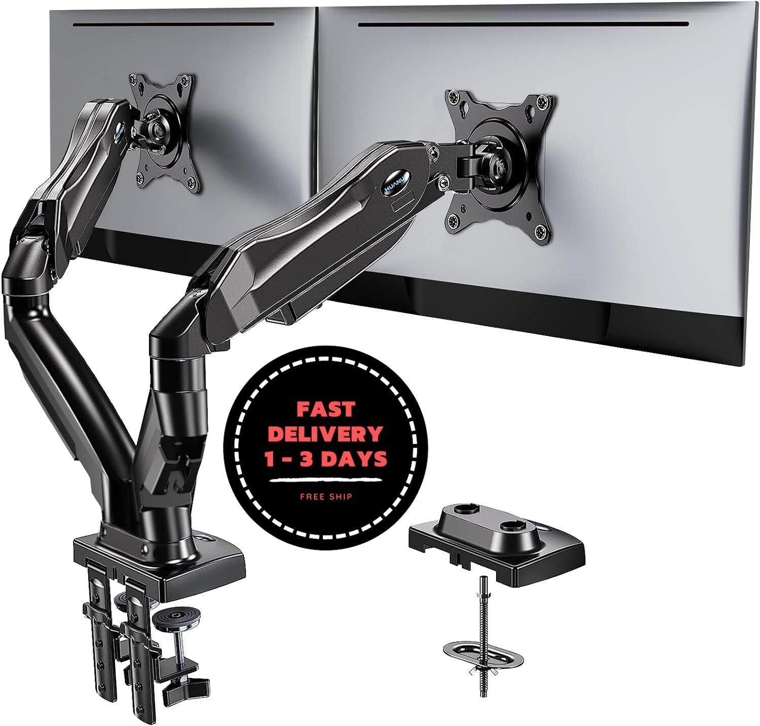 Soporte para monitor doble, soporte giratorio con resorte ajustable