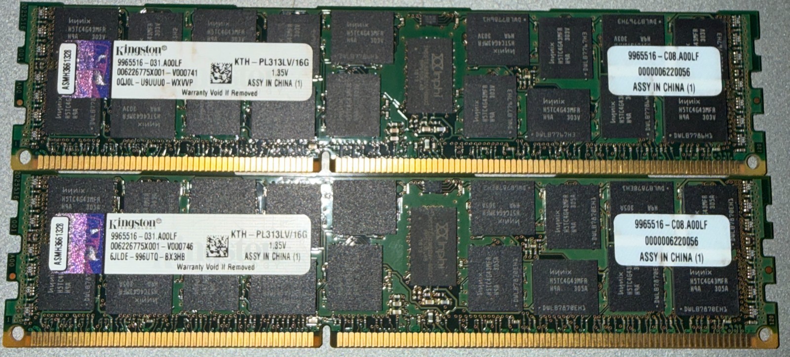 Lot of 2 Kingston KTH-PL313LV/16G 16gb DDR3 1333 PC3-10600R RDIMM 32gb RAM