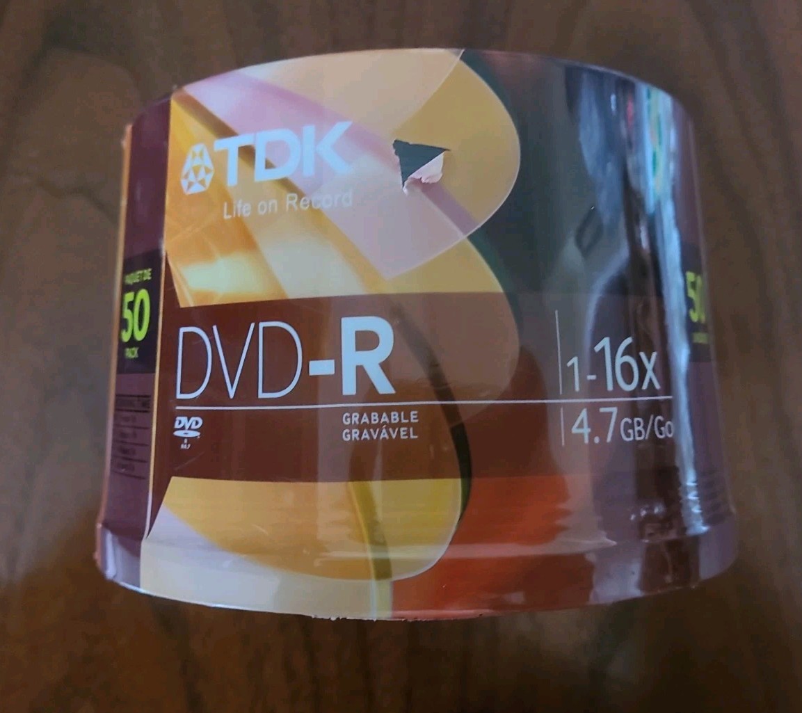 TDK DVD-R 50 Pack 1-16x 4.7GB/GO Recordable Writable Discs Spindle New Sealed 