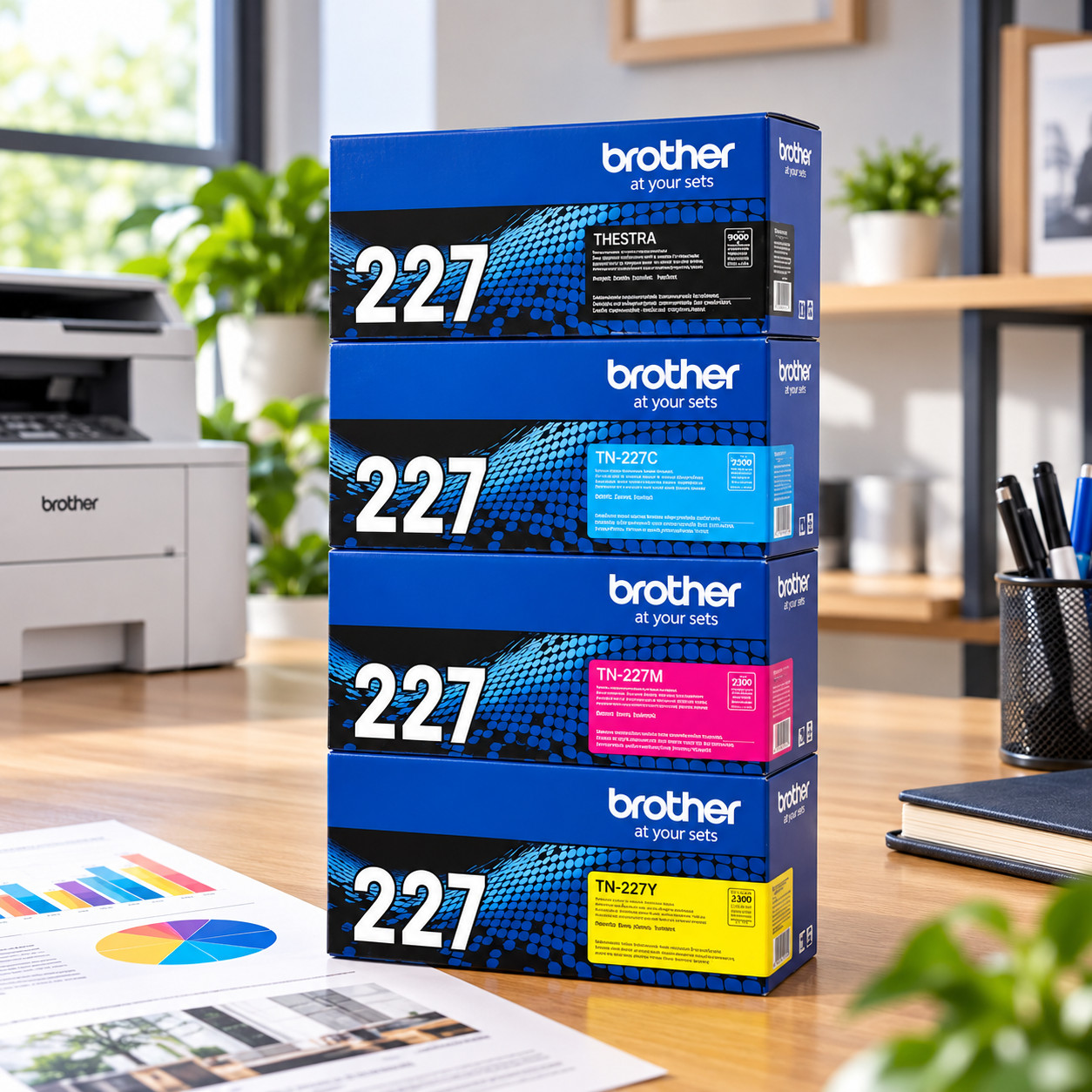 Brother TN227 Genuine OEM Toner 4-Pack High Yield Black Cyan Magenta Yellow
