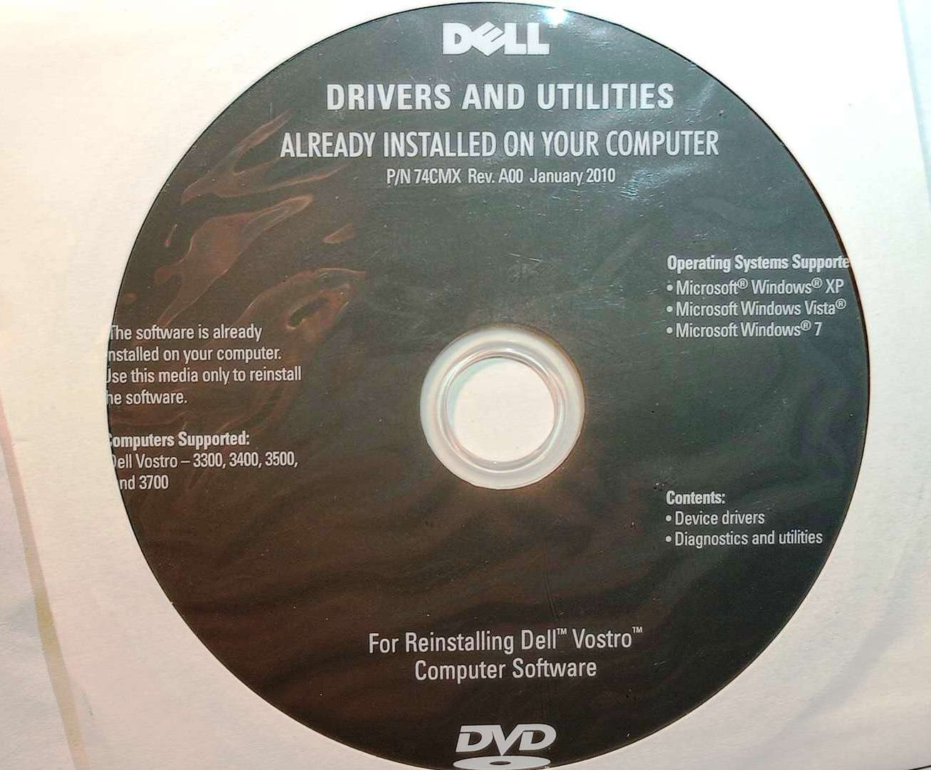 Dell Vostro 3300 3400 3500 3700 Applications & Drivers DVD Windows