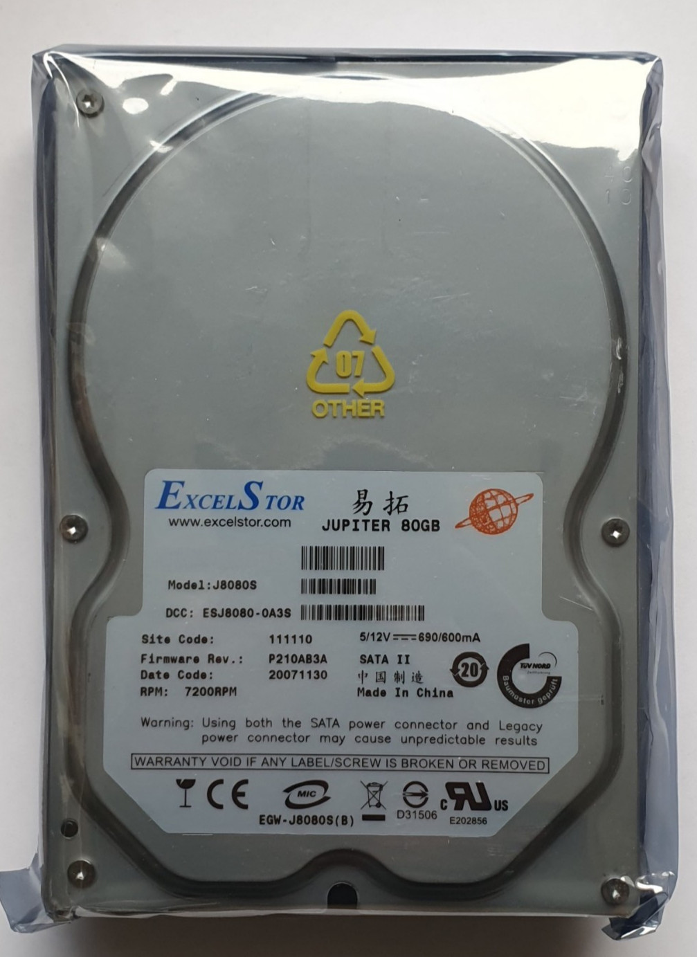 80GB SATA ExcelStor Jupiter J8080S 7200rpm 8MB HDD 3.5" Internal Hard Drive New