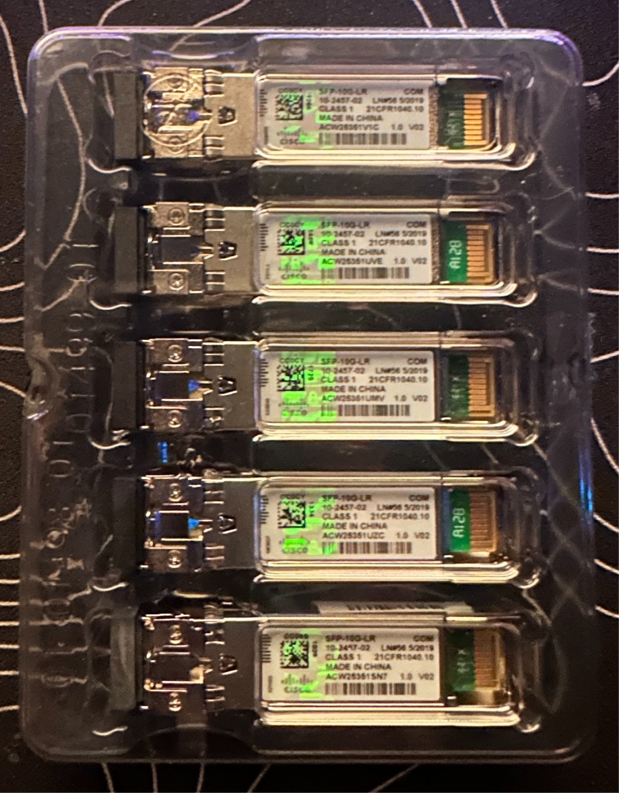 Genuine New Cisco SFP-10G-LR 10 GBASE-LR SFP+ (10-2457-02) 5-pack Hologram