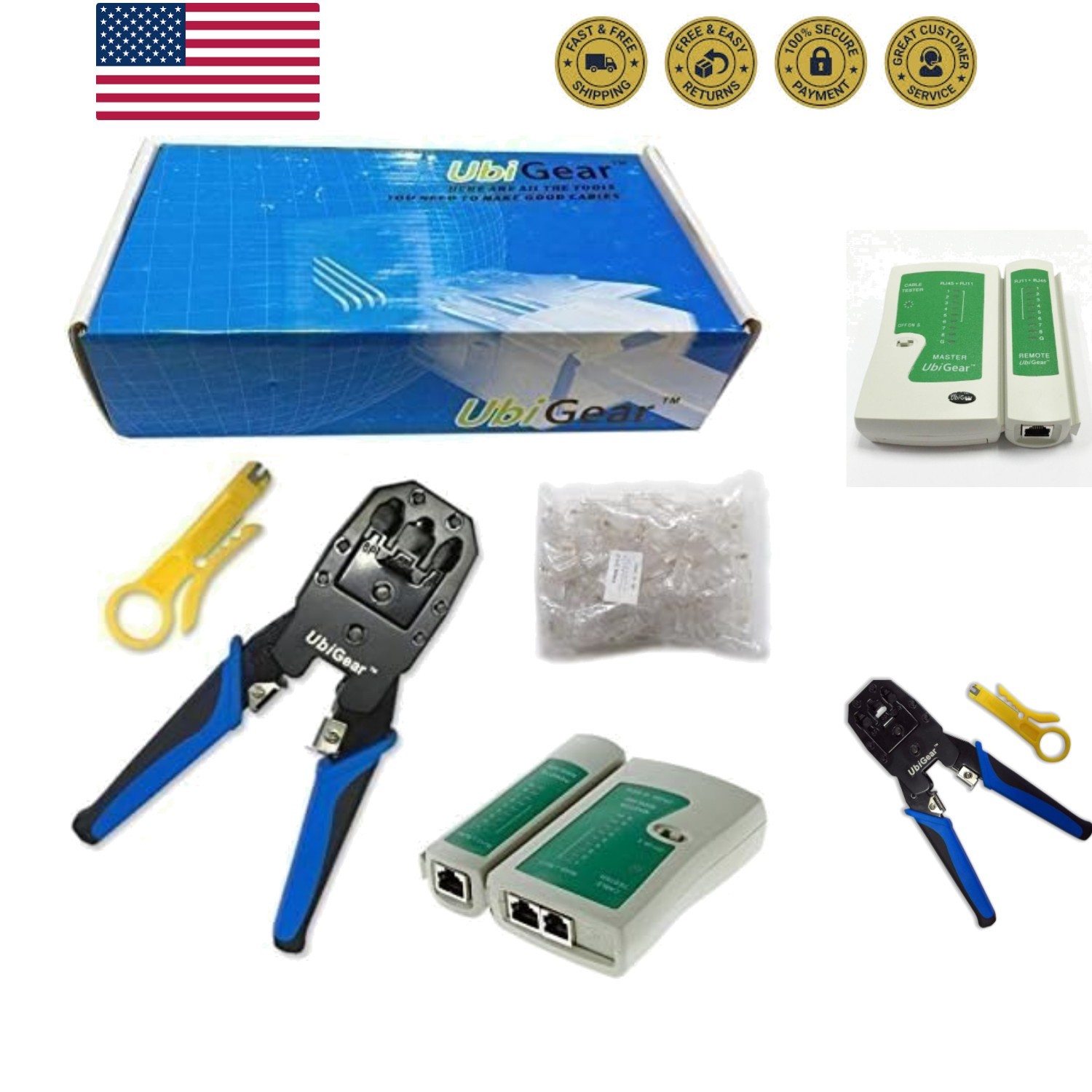 Network/Phone Cable Tester + RJ11/RJ12/RJ22/RJ45 Crimp Crimper +100 RJ45 Conn...