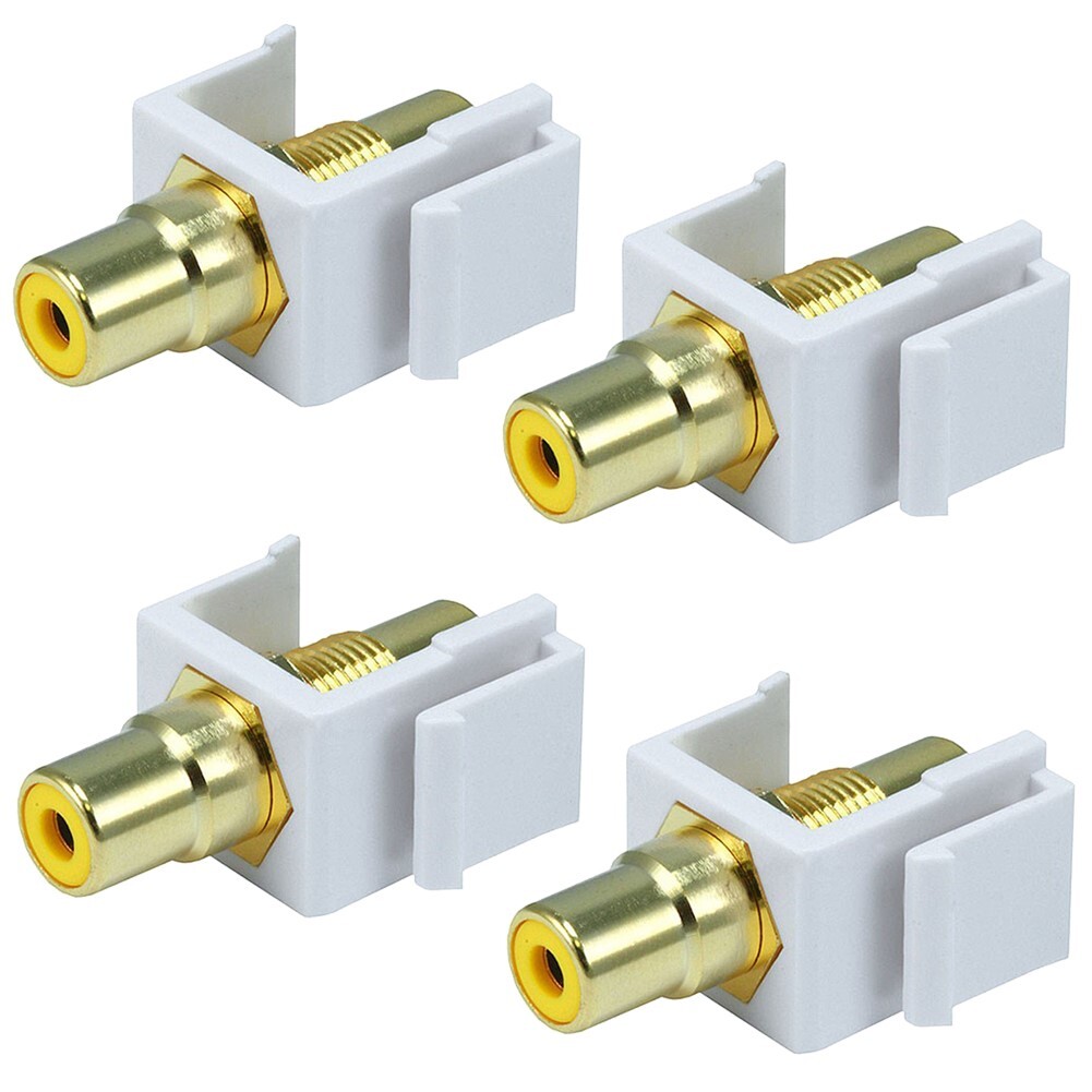 4 Pcs RCA Keystone Jack Audio Video Coupler Insert Snap In Yellow Center White