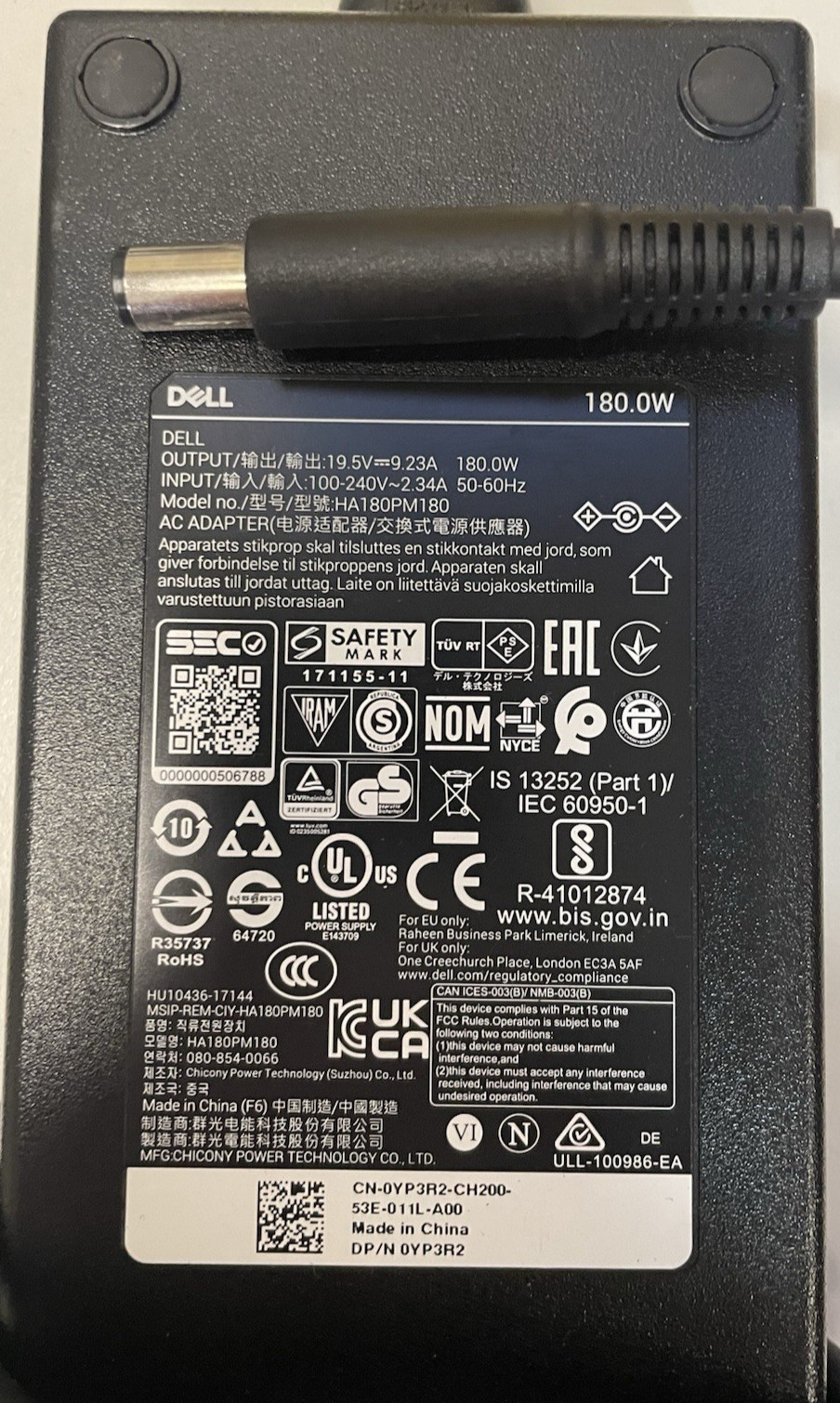 Dell 180W Laptop Power Adapter HA180PM180 OEM Charger 19.5V 9.23A 7.4mm