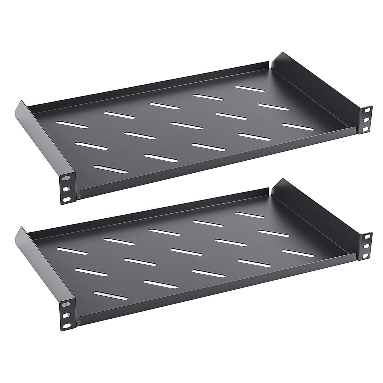 2 PCS 1U Server Rack Shelf 10 Inch Mounting Depth Vented Cantilever Tray