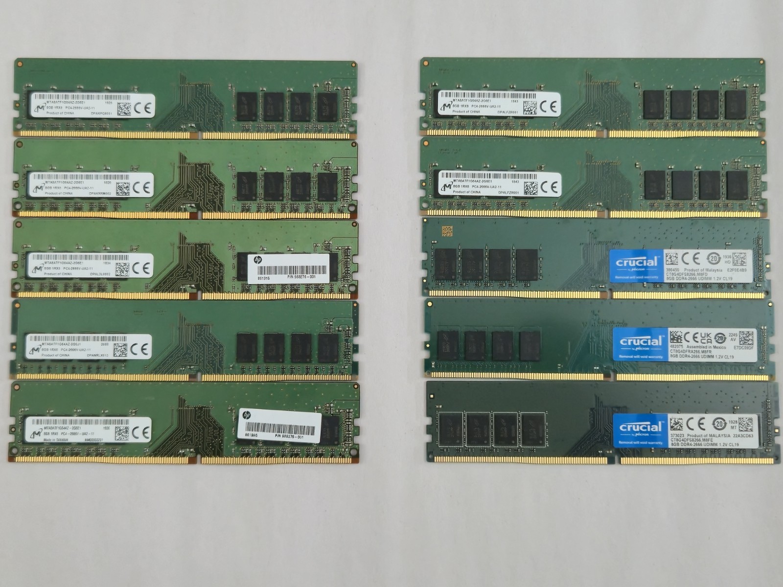 Lot of 10 Micron 8GB DDR4-2666 Desktop RAM. Tested Good. May have minor nicks.