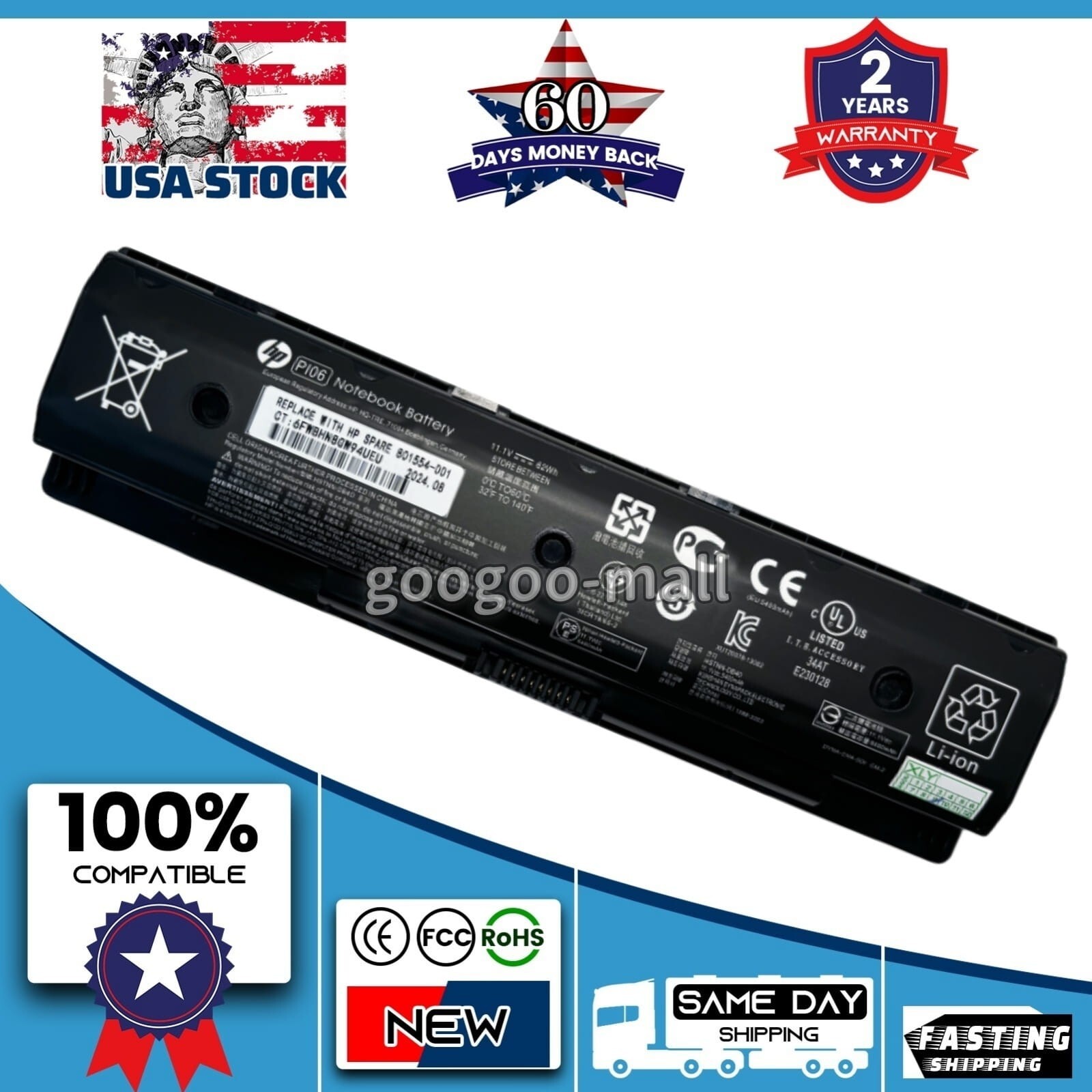 OEM Genuine 62WH PI06 Battery for HP 710416-001 710417-001 709988-541 HSTNN-UB4N