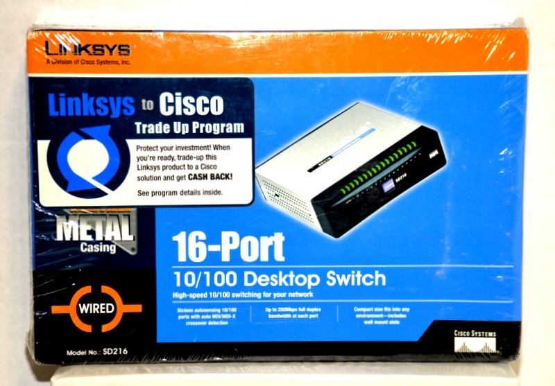 Linksys 16-Port 10/100 Desktop Ethernet Network Switch Model: SD216 - New