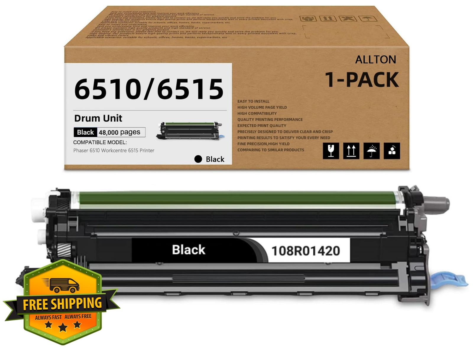 Allton 6510 6515 Drum Cartridge Black Compatible Xerox 108R01420 Imaging Unit...