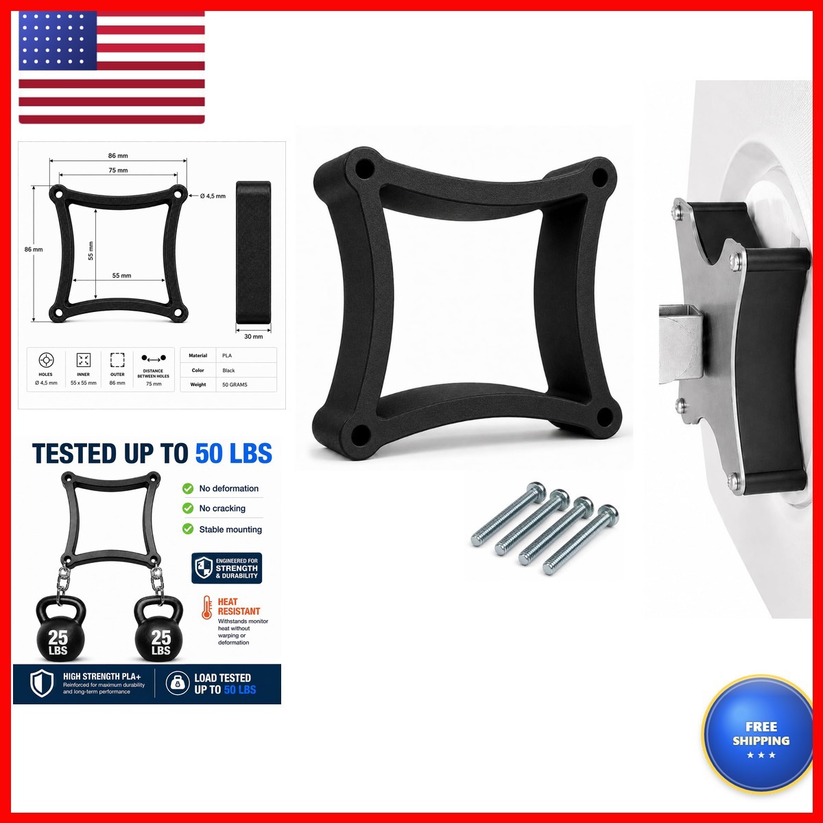 VESA Spacer Adapter 75x75mm Monitor Arm Mount 30mm Distance