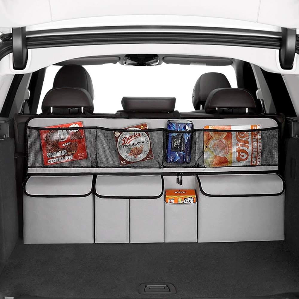 Light Gray Collapsible Hanging Car Trunk Organizer Backseat Storage 9 Pocket