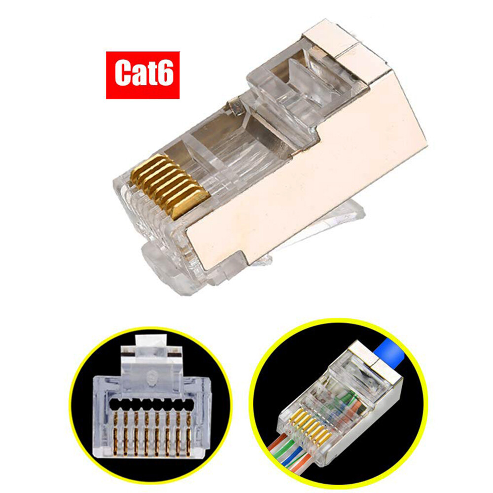Cat6 RJ45 Connector Through Hole 8Pin Modular Network Shield perforation Plug 