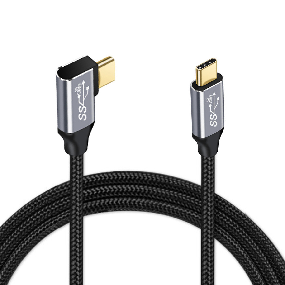Cablecy Right Angled 90 Degree Data Cable Type-C USB-C Male to Male USB3.1 100W