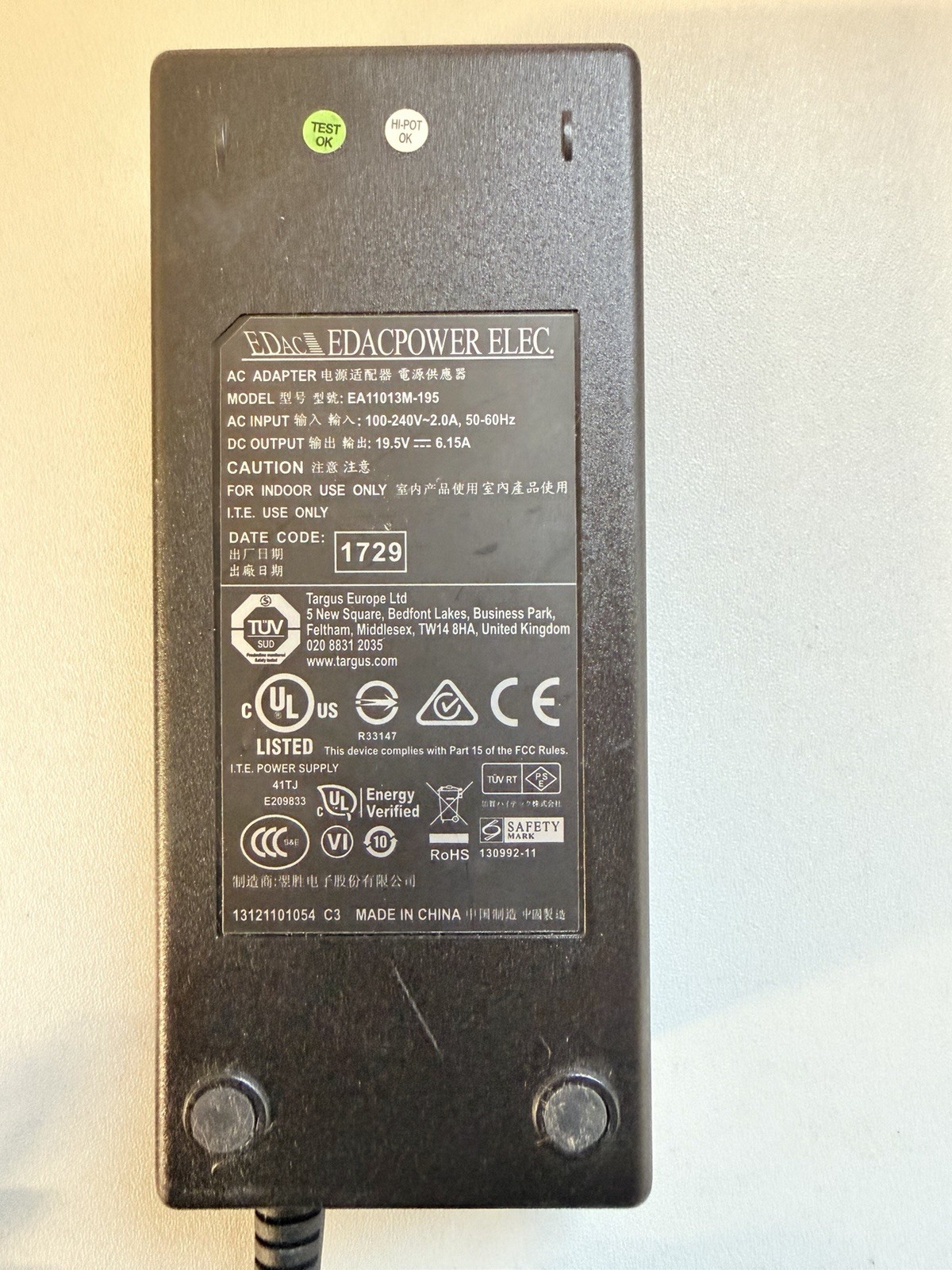 LOT OF 5 Genuine EDAC AC ADAPTER EA11013M-195 19.5V 6.15A 7.4mm NO POWER CORDS