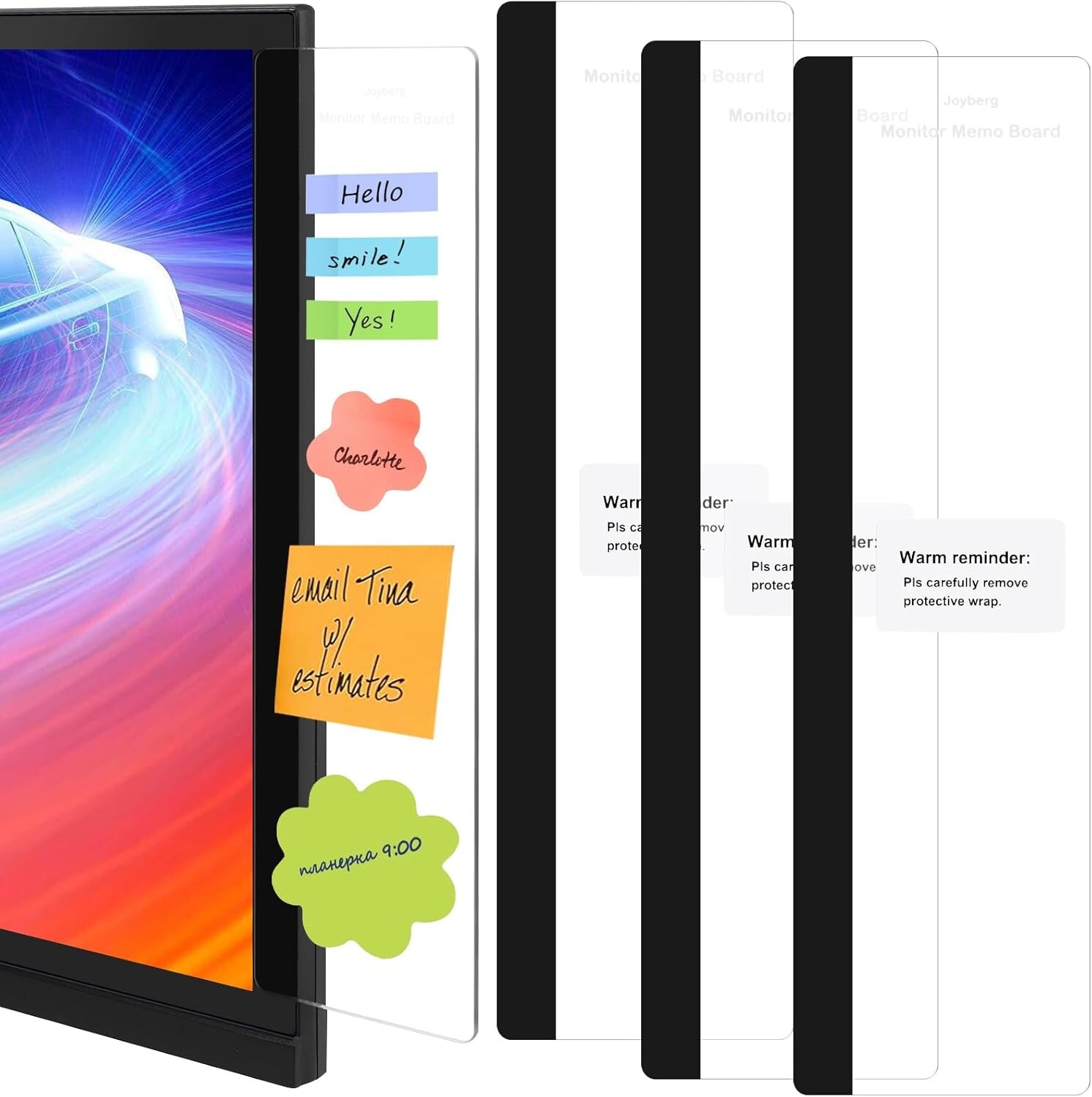 Joyberg 3PCS Monitor Memo Board, Memo Board for Computer 0.07"D x 3.1"W x 11"H