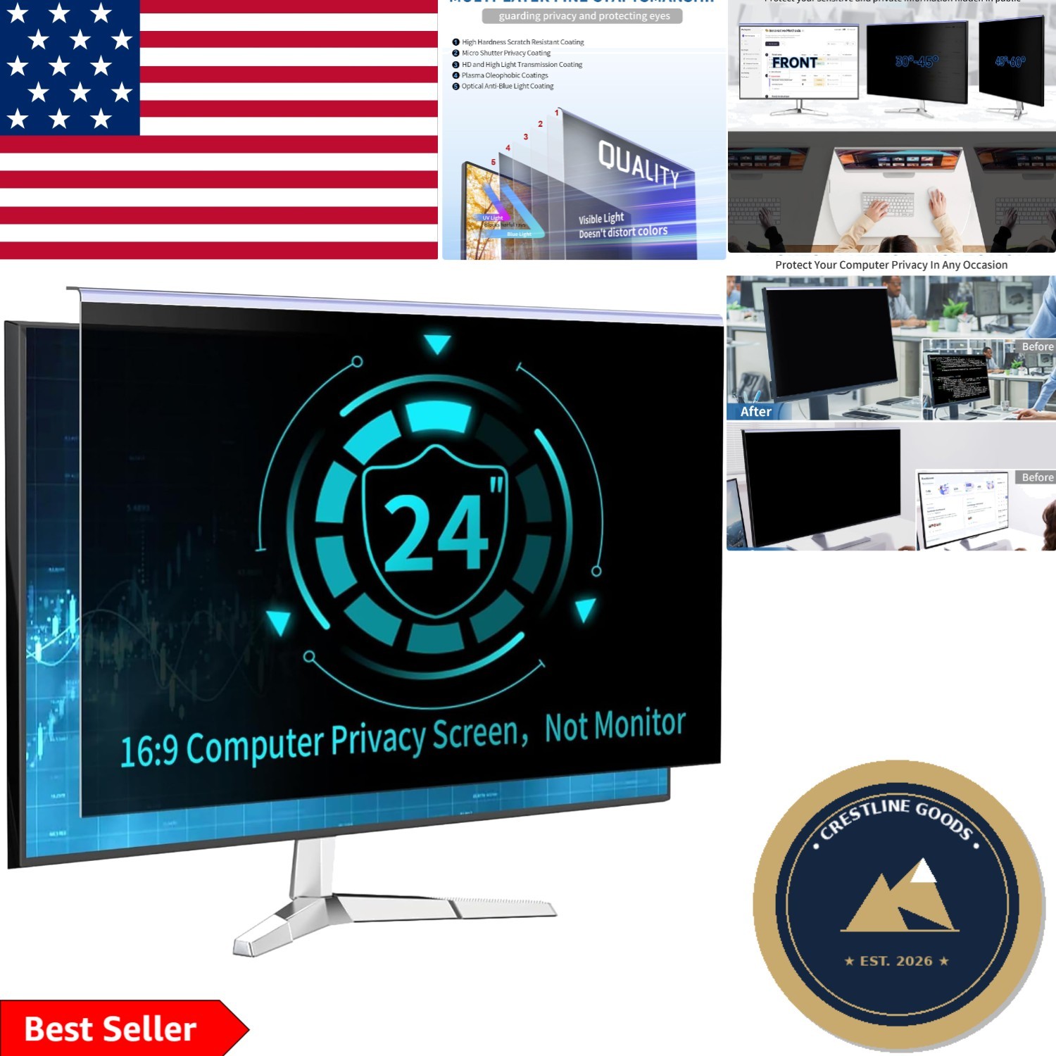 Hanging Acrylic Privacy Screen - Anti-Glare & Anti-Fingerprint for Monitors