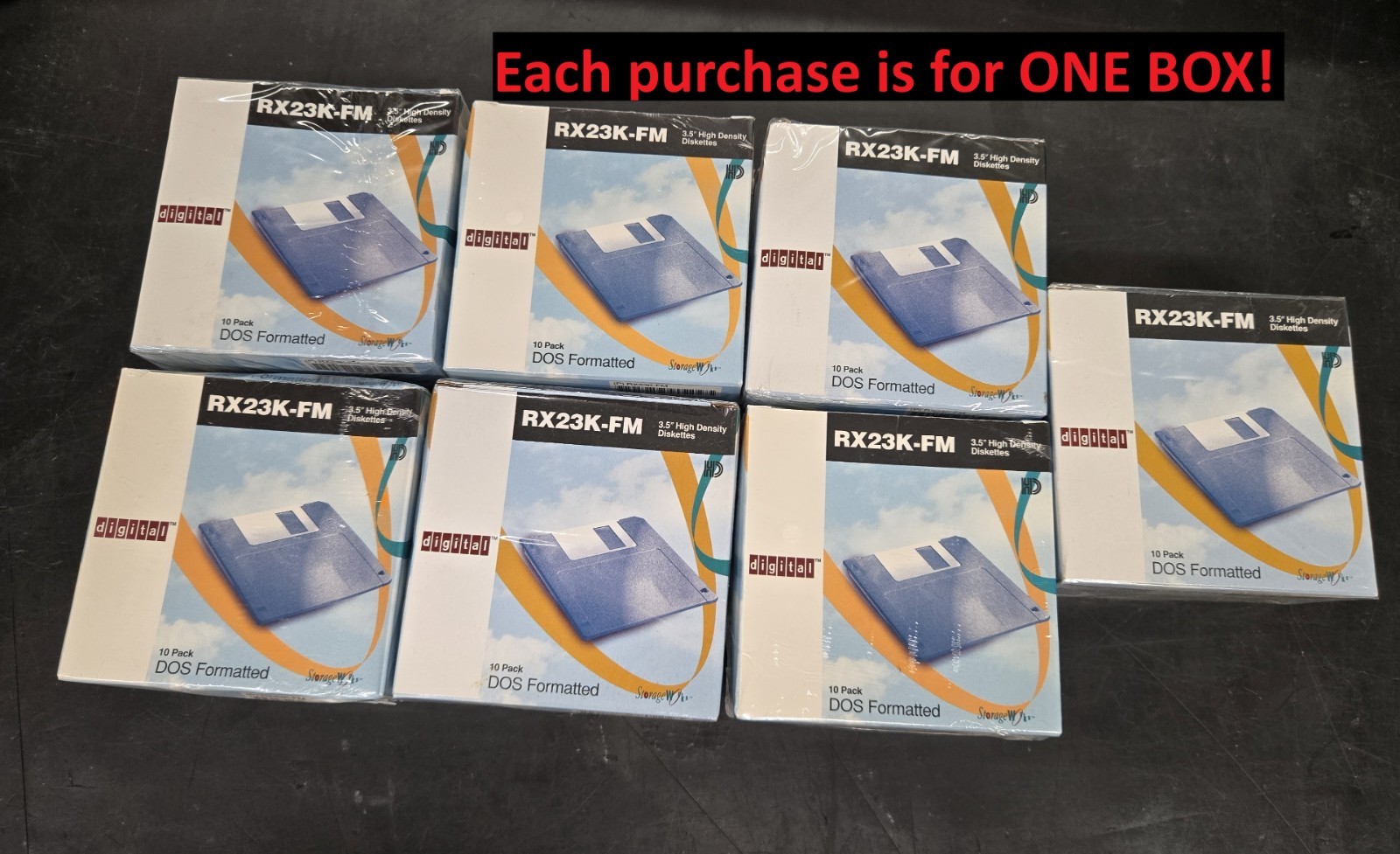 ONE sealed NEW box of 10 1.44mb 3.5" floppy disks Digital RX23K-FM DOS formatted