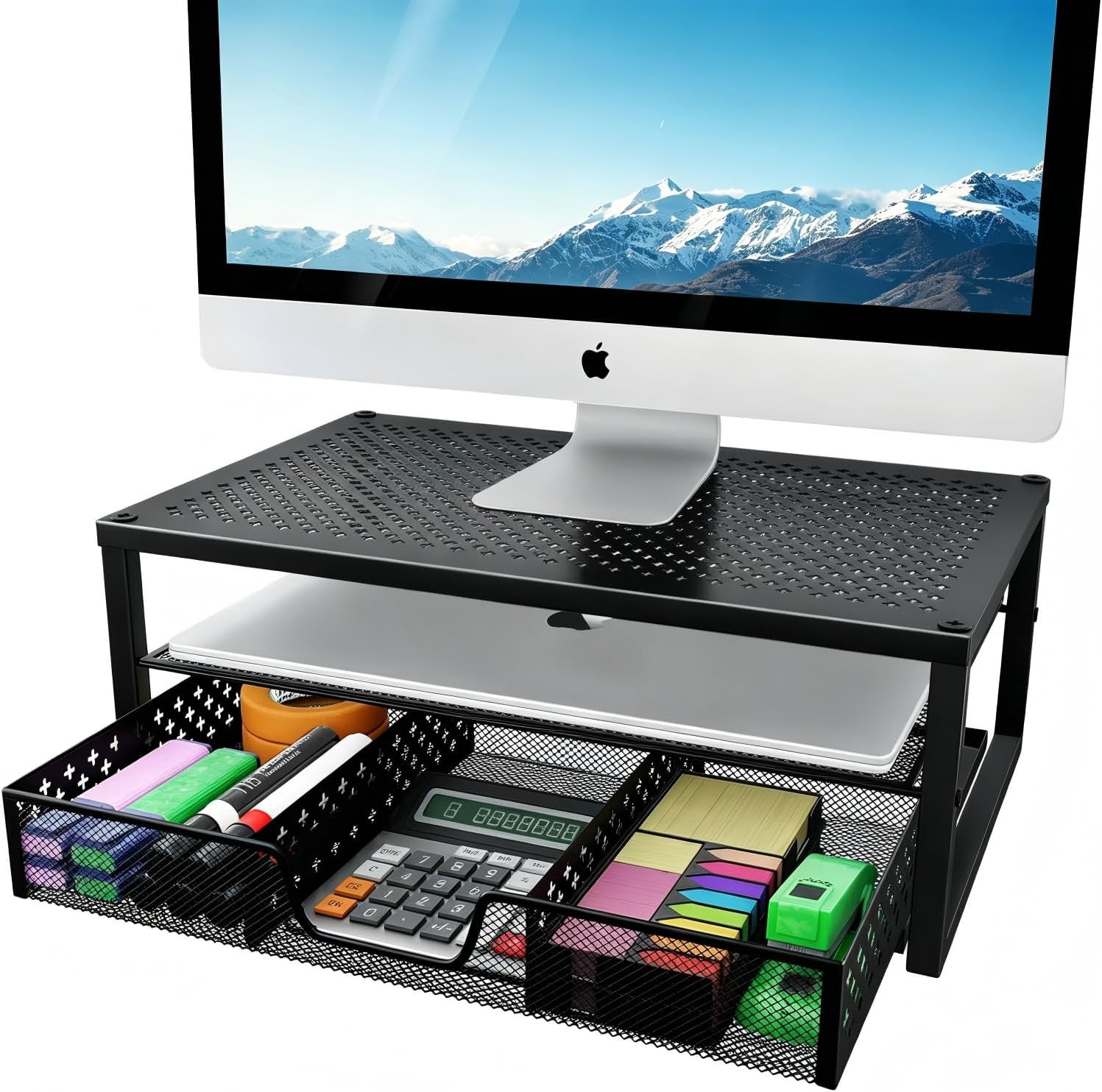 Soporte Elevador Para Monitor Y Laptop Con Cajon Organizador Para Escritorio