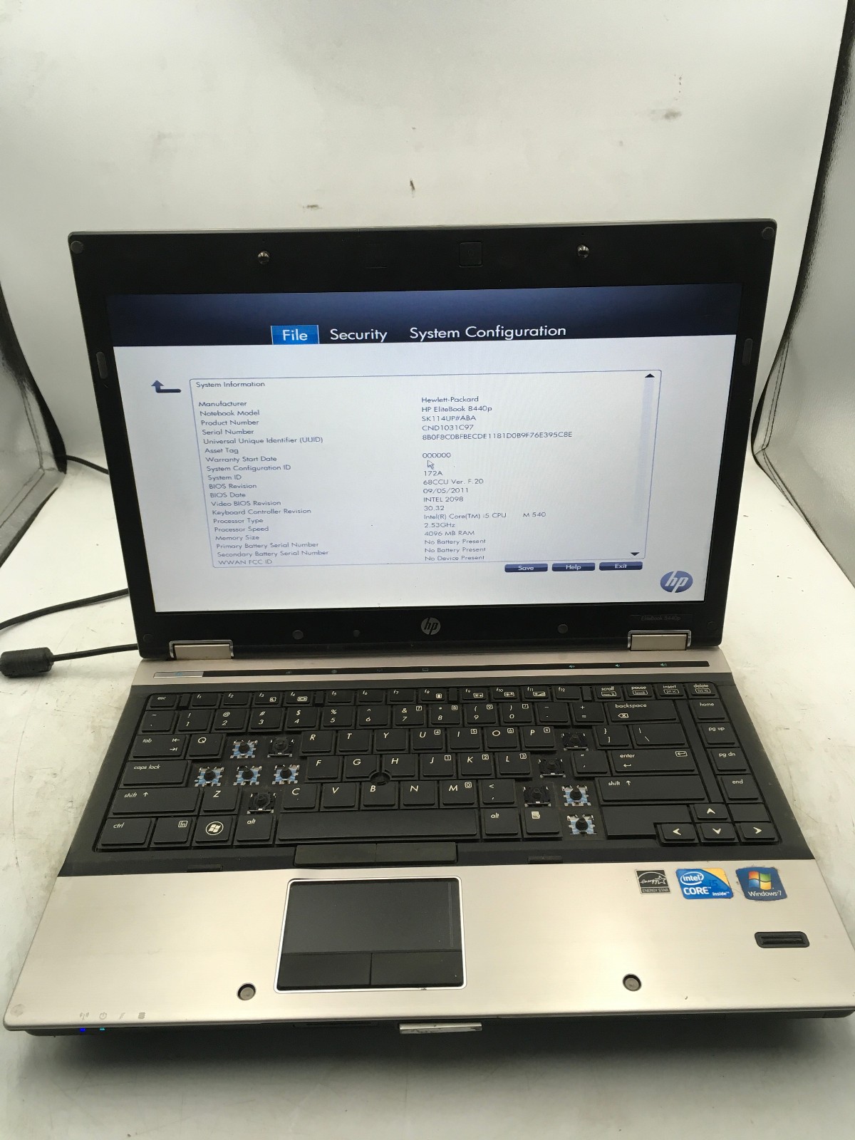 HP ELITEBOOK 8440P - BOOTS TO BIOS - INTEL I5 M520 - 4GB RAM - 14" -READ DESC-BB