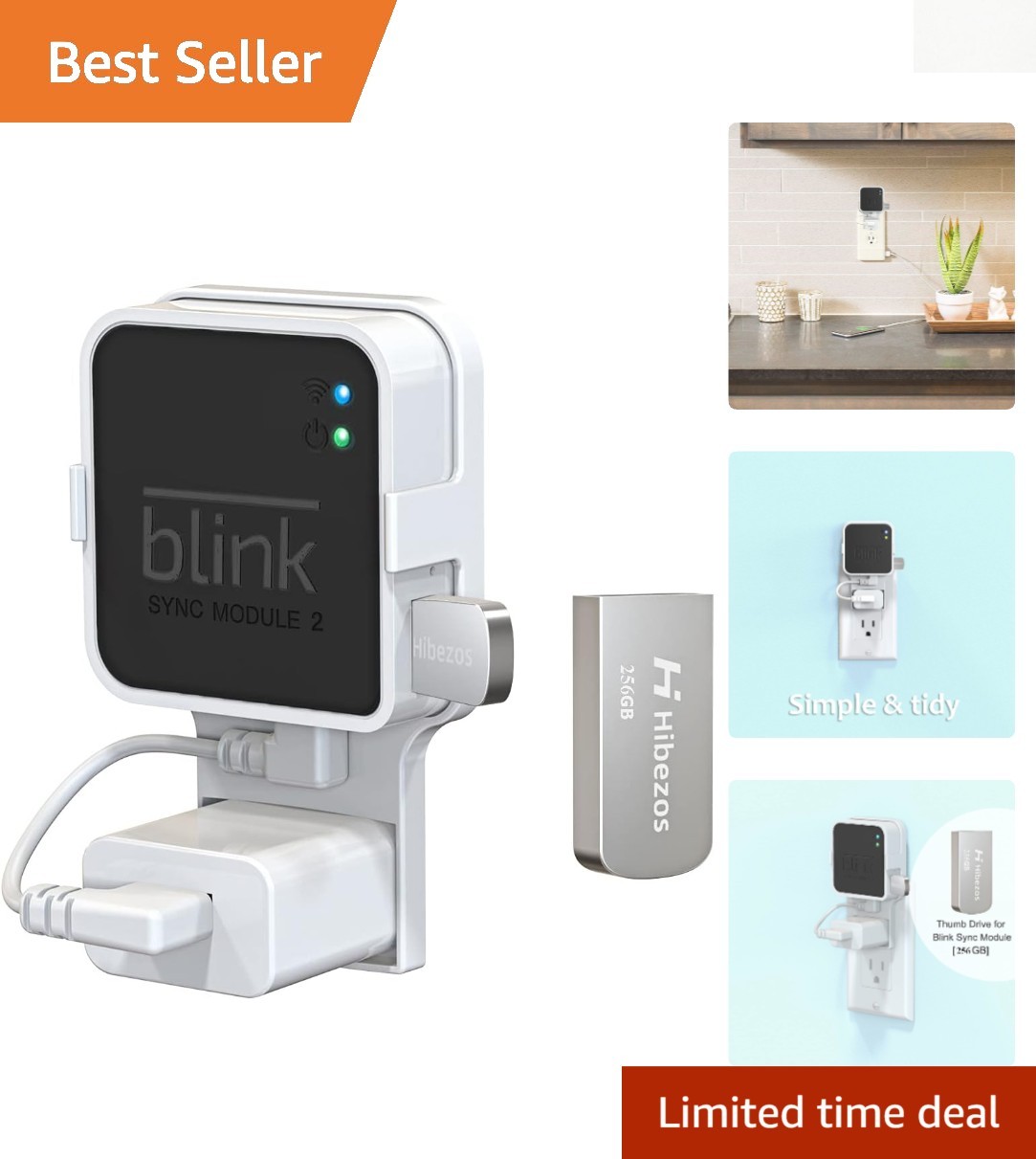 Compact 256GB USB Flash Drive with Outlet Mount for Effortless Blink Storage