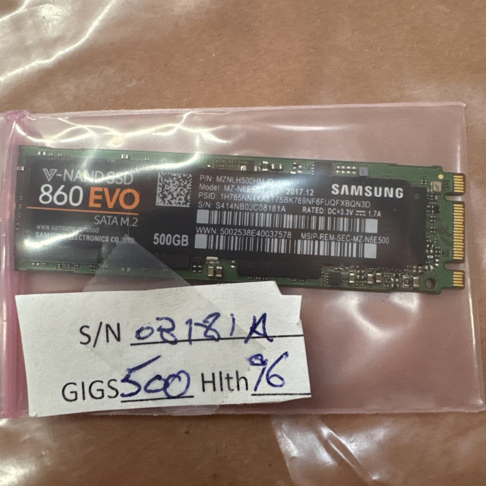Samsung 860 EVO 500GB M2 V-NAND M.2 SSD 500GB MZ-N6E500 96% Health