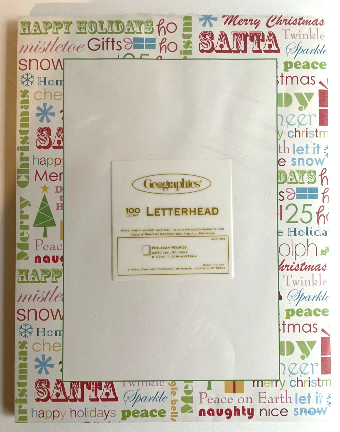 Christmas Geographics Letterhead Paper Holiday Words 100 Count 8 1/2" x 11"