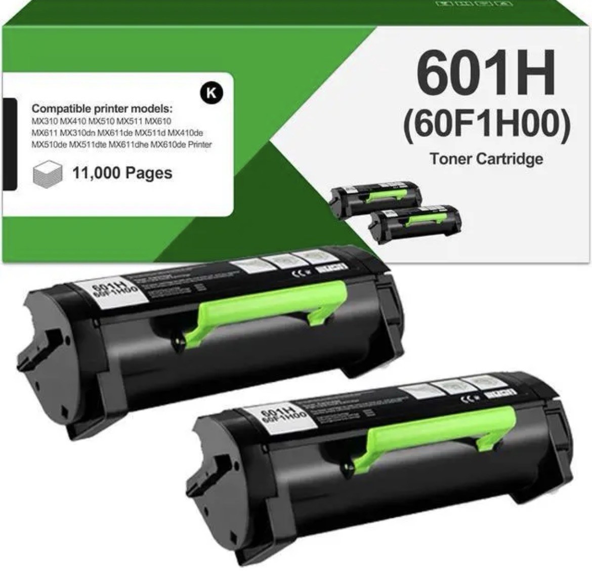 Lexmark 601H High Yield Laser Toner Cartridge - Black (60F1H00). 2 Packs Seal