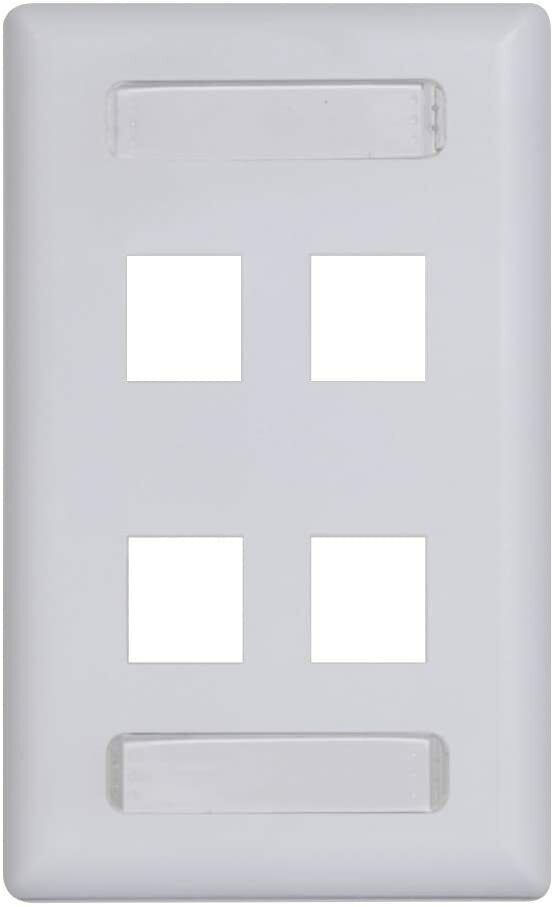 ICC Station ID Faceplate with 4 Ports for EZ/HD Style in Single Gang, White
