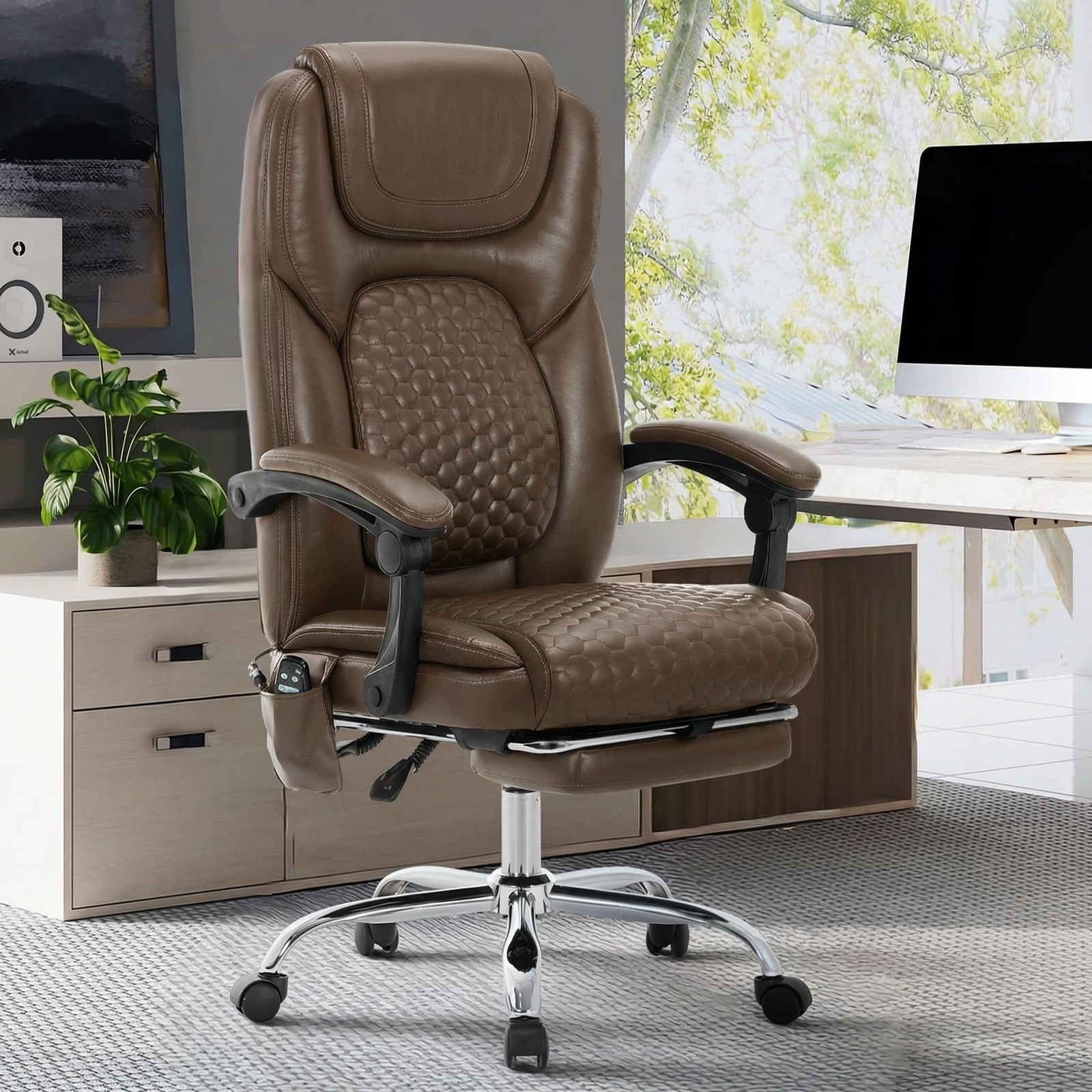 Executive Computer Chair 300 lbs Big Tall Massage Brown MALOL Office ergonomic