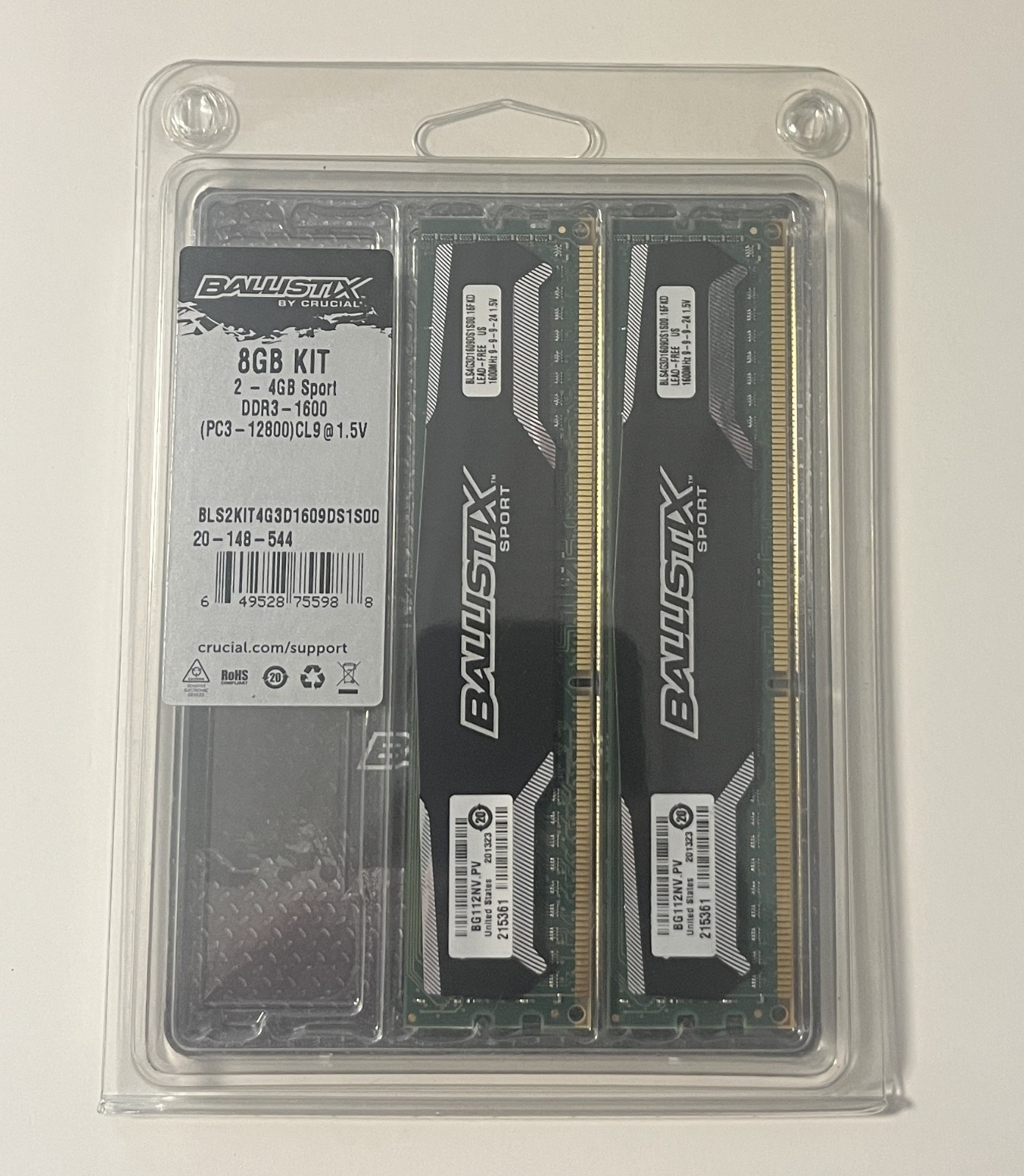 NEW - 2x Crucial 4 GB (8GB TOTAL) T1600 MHz PC3-12800 DDR3 SDRAM Memory