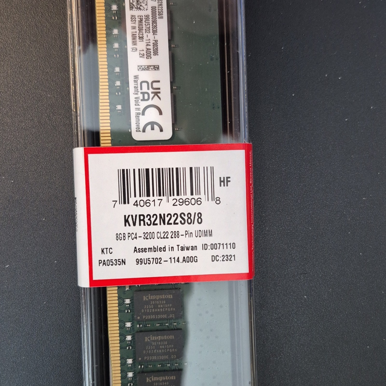 NewKingston KVR32N22S8/8 8GB DDR4 PC4-3200 288-Pin UDIMM Unbuffered