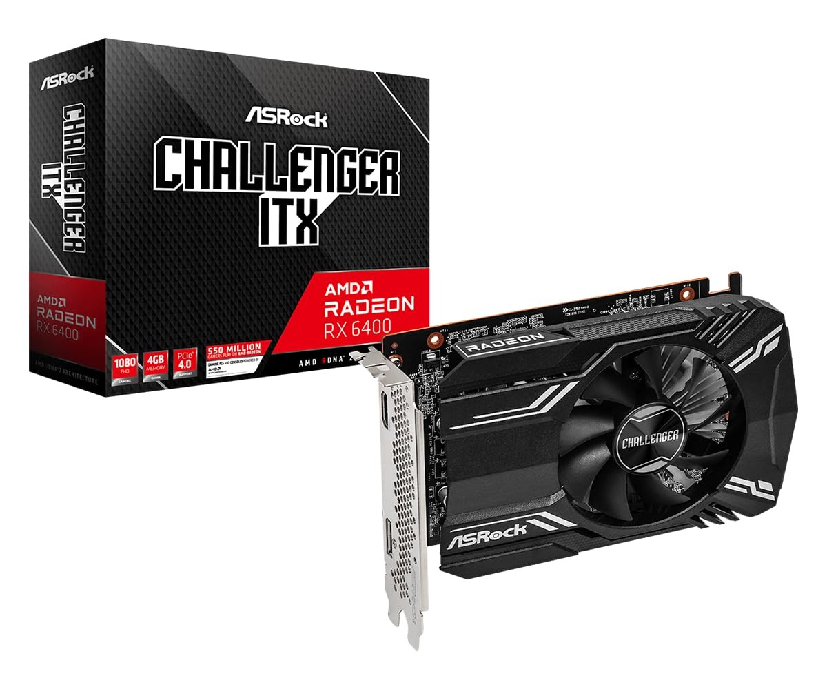 ASRock Radeon RX 6400 Challenger ITX 4GB Card, 2321 MHz Clock, DisplayPort 1.4