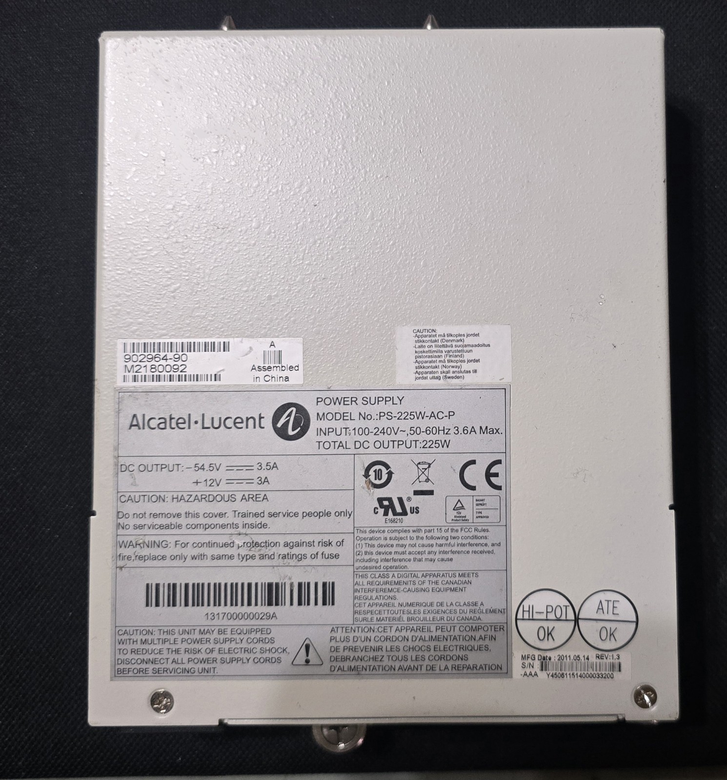 Alcatel-Lucent PS-225W-AC-P Power Supply Unit PSU 131700000029A OmniSwitch...
