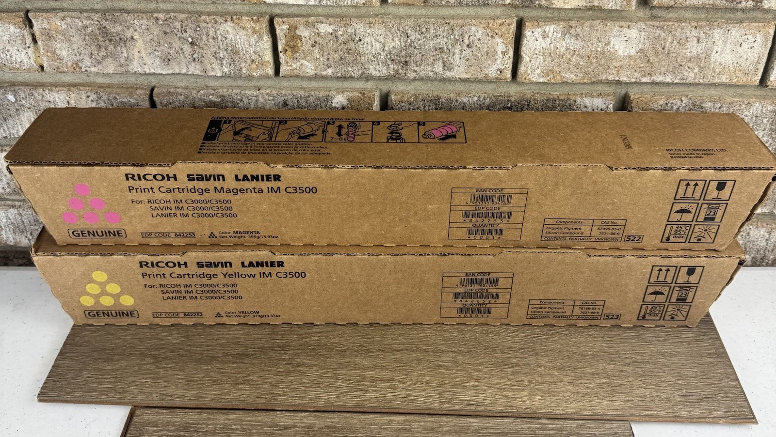 Lot 2- Ricoh Savin Lanier GENUINE Toner IM C3500 842252, 842253 Yellow Magenta