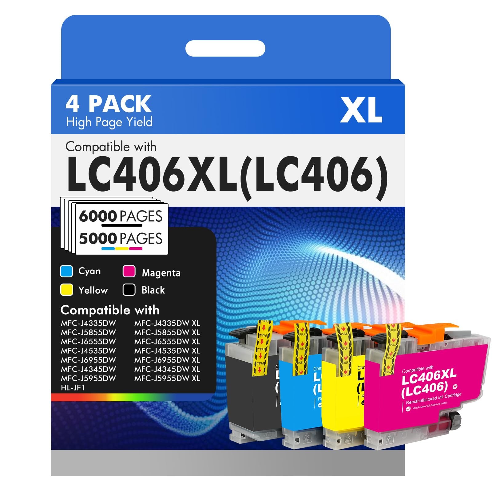LC406 LC406XL Ink Cartridges High Yield, ‎Black Cyan Magenta Yellow 