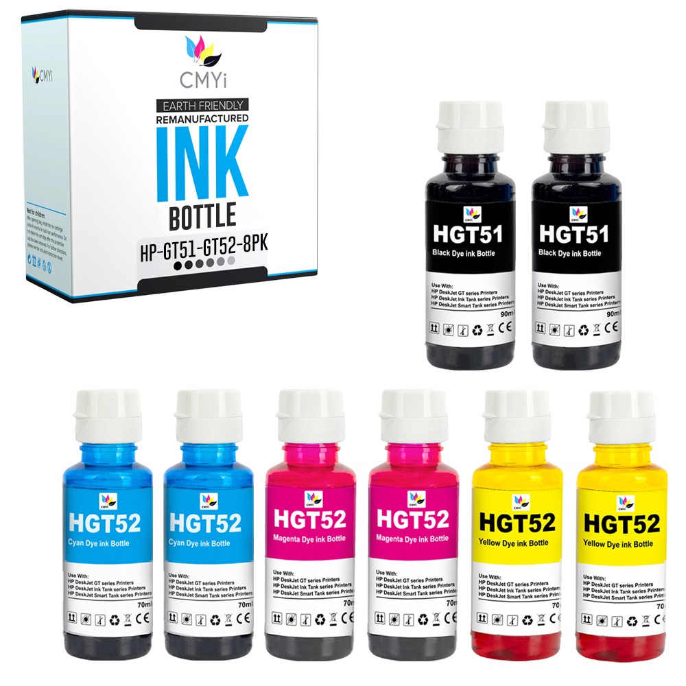 8PK Compatible CMYi GT51 GT52 Ink Bottles Combo fits HP Ink Tank 115 116 310 315