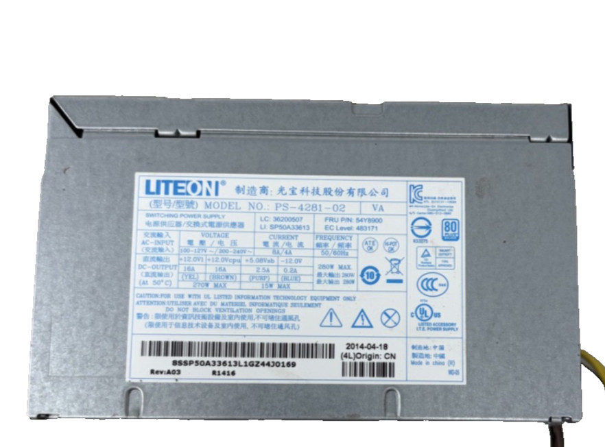 LITEON POWER SUPPLY PS-4281-02 - 280W ATX PC 14 PIN (54Y8900) REFURBISHED