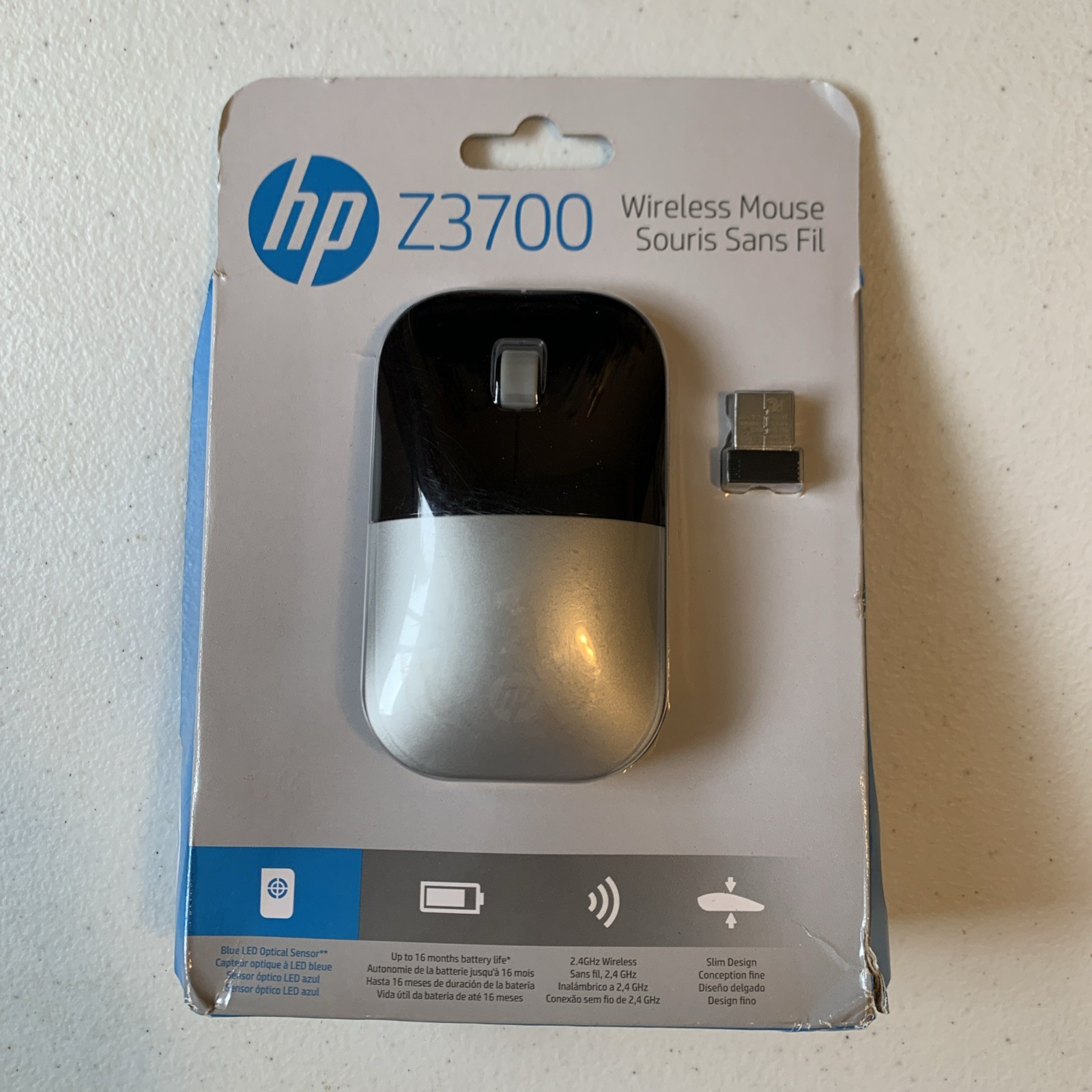 New HP Z3700 Wireless Computer Mouse with USB Dongle Silver Black