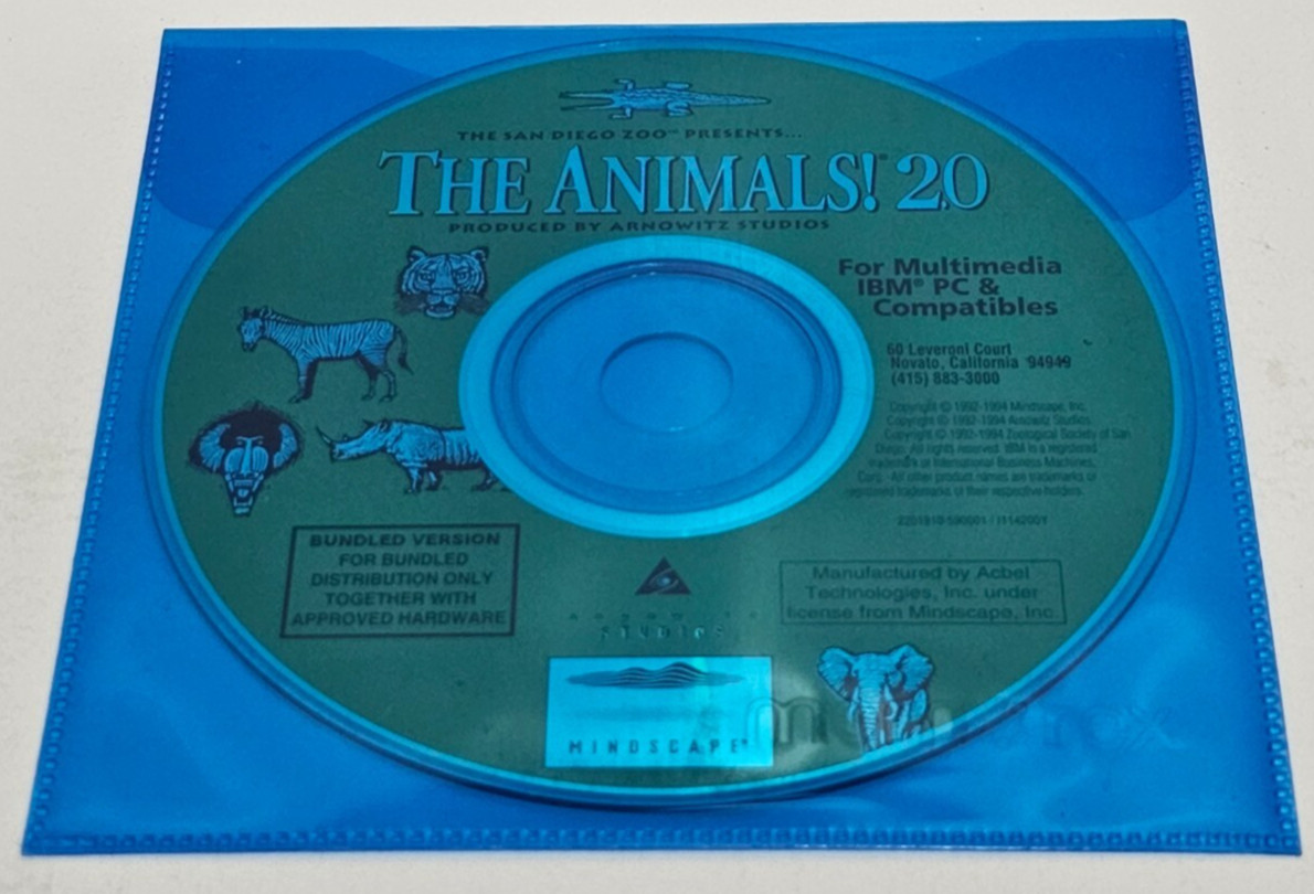 The Animals 2.0 San Diego Zoo - (1994 Mindscape) - Used CD-ROM - IBM PC
