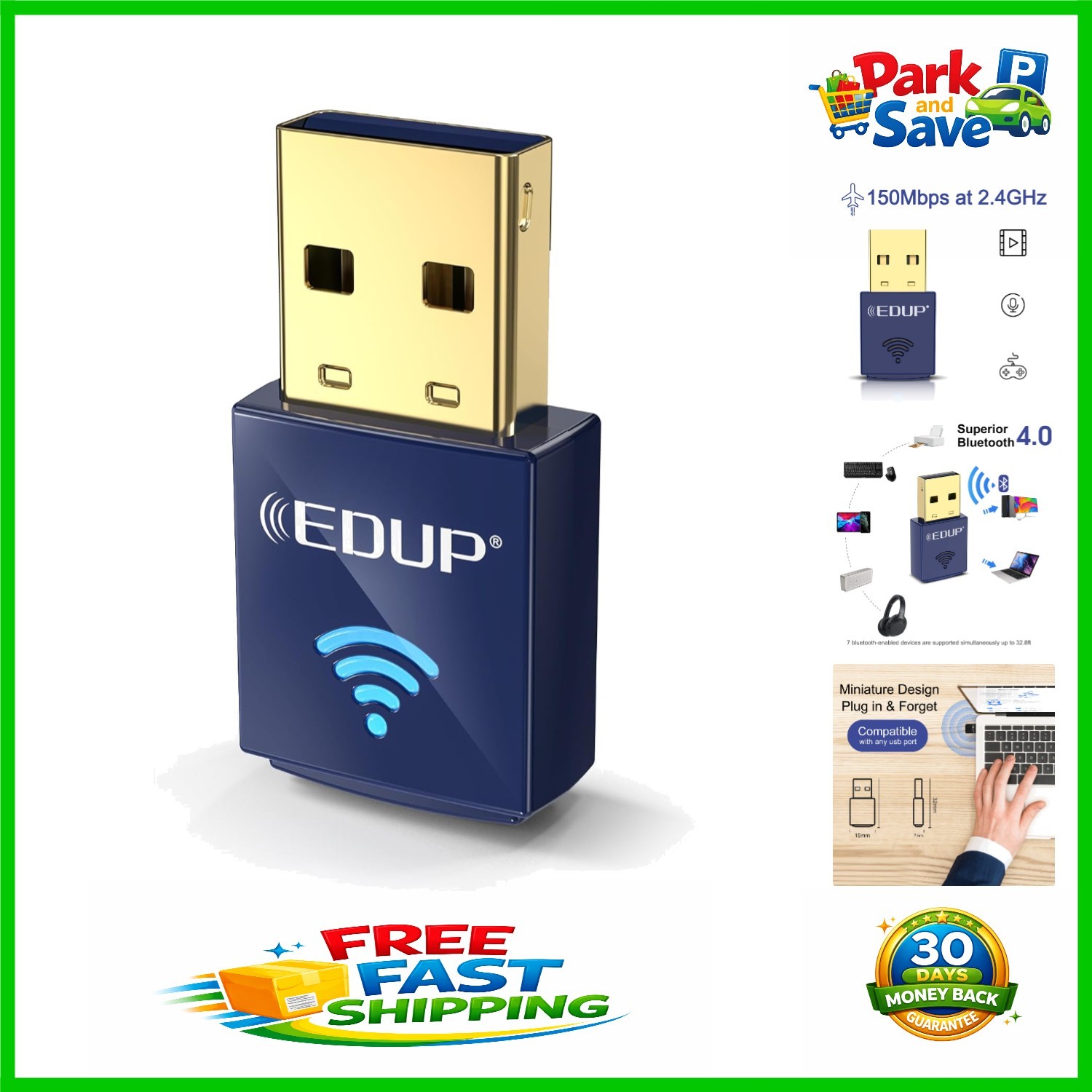 Nano USB Bluetooth WiFi Adapter – 150Mbps, Windows 11/10/7/8.1 Compatible