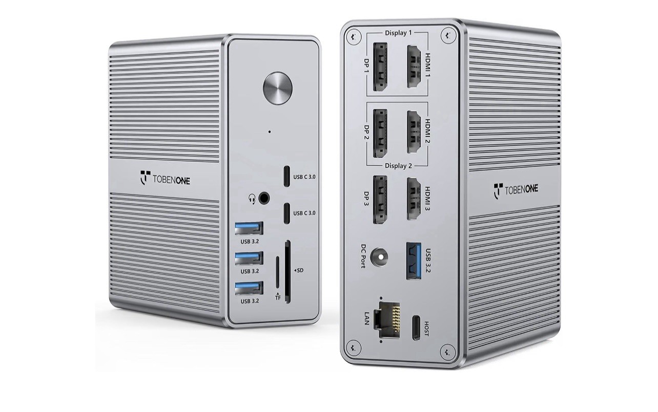 TobenONE DisplayLink Docking Station Triple Monitor without 120W Power Adapter