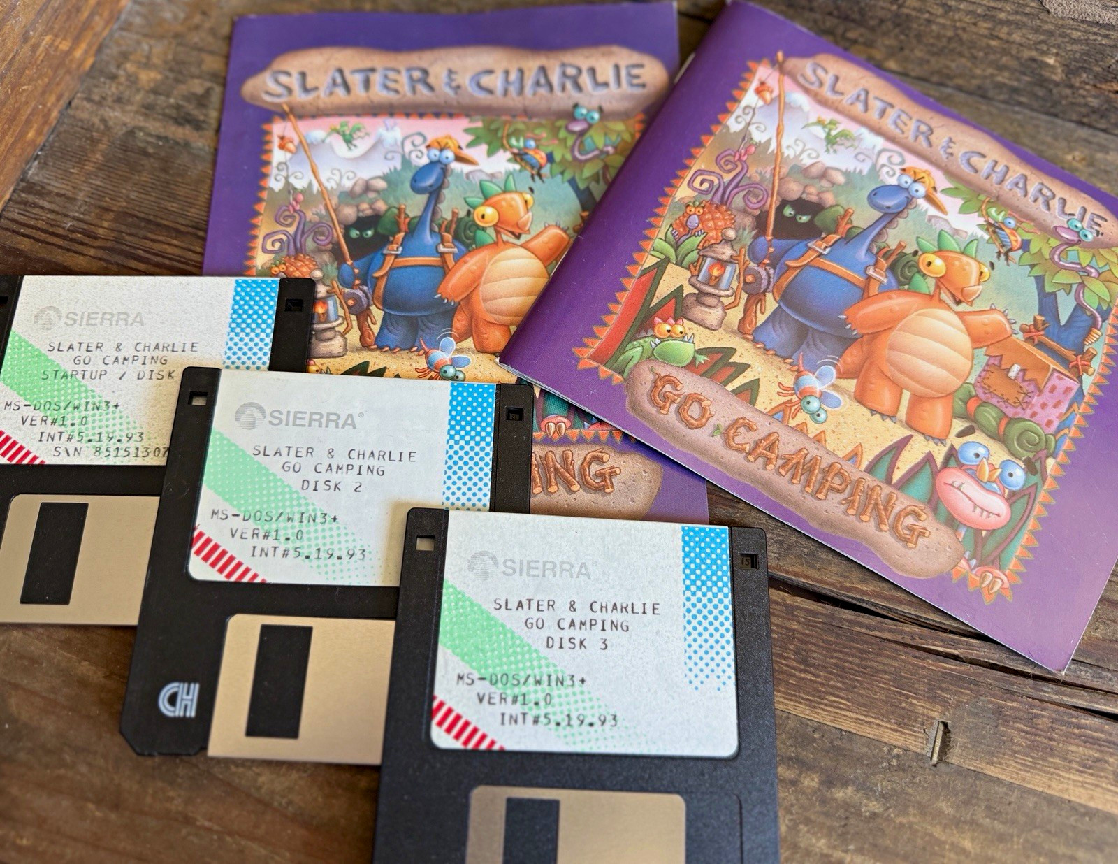 Rare Sierra Kids-Slater & Charlie Go Camping 3 3.5” Inch Floppy Disk Intro Set