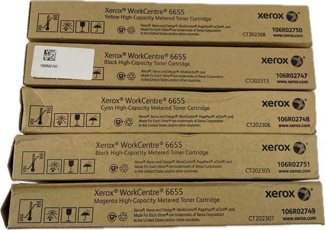 Lot of 5 Xerox WorkCentre 6655 Black (2), Yellow, Cyan, Magenta High Capacity