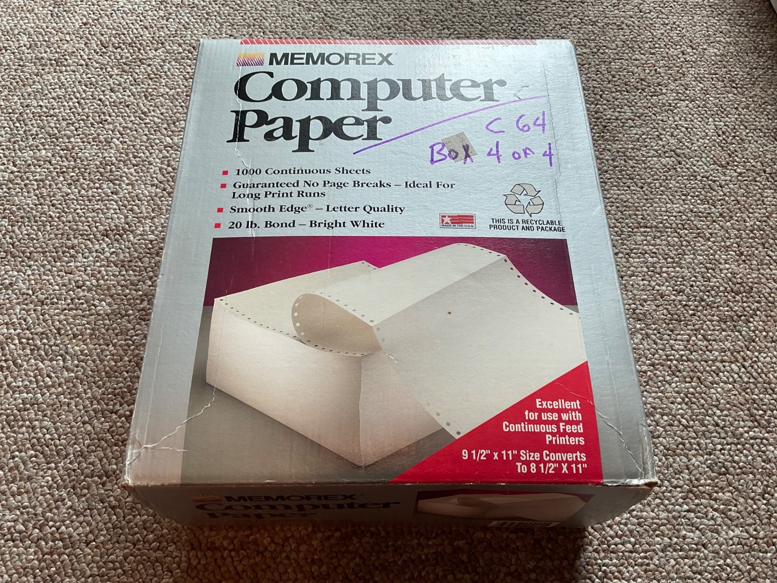 1991 Memorex  Computer Paper 1000 Continuous Sheets 20 lb. 9.5x11" White