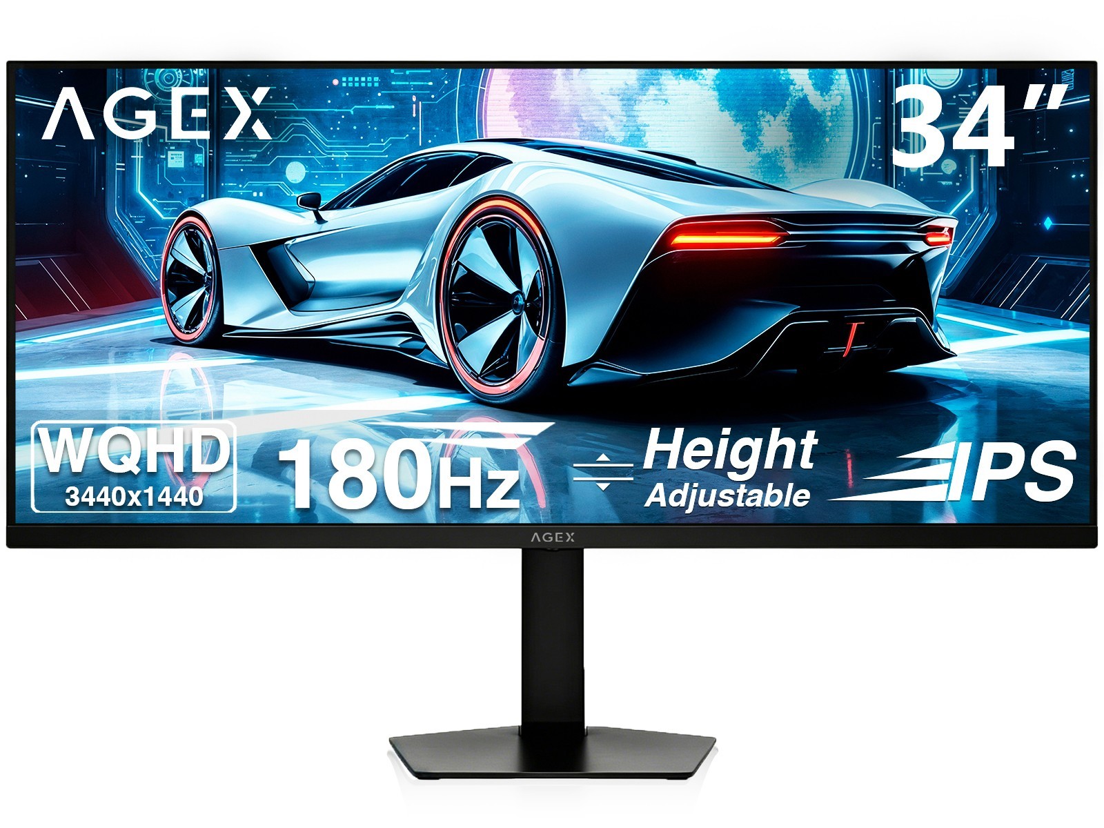 AGEX 34" Ultrawide WQHD 3440x1440 180Hz 1ms IPS Gaming Monitor, Adjustable Stand