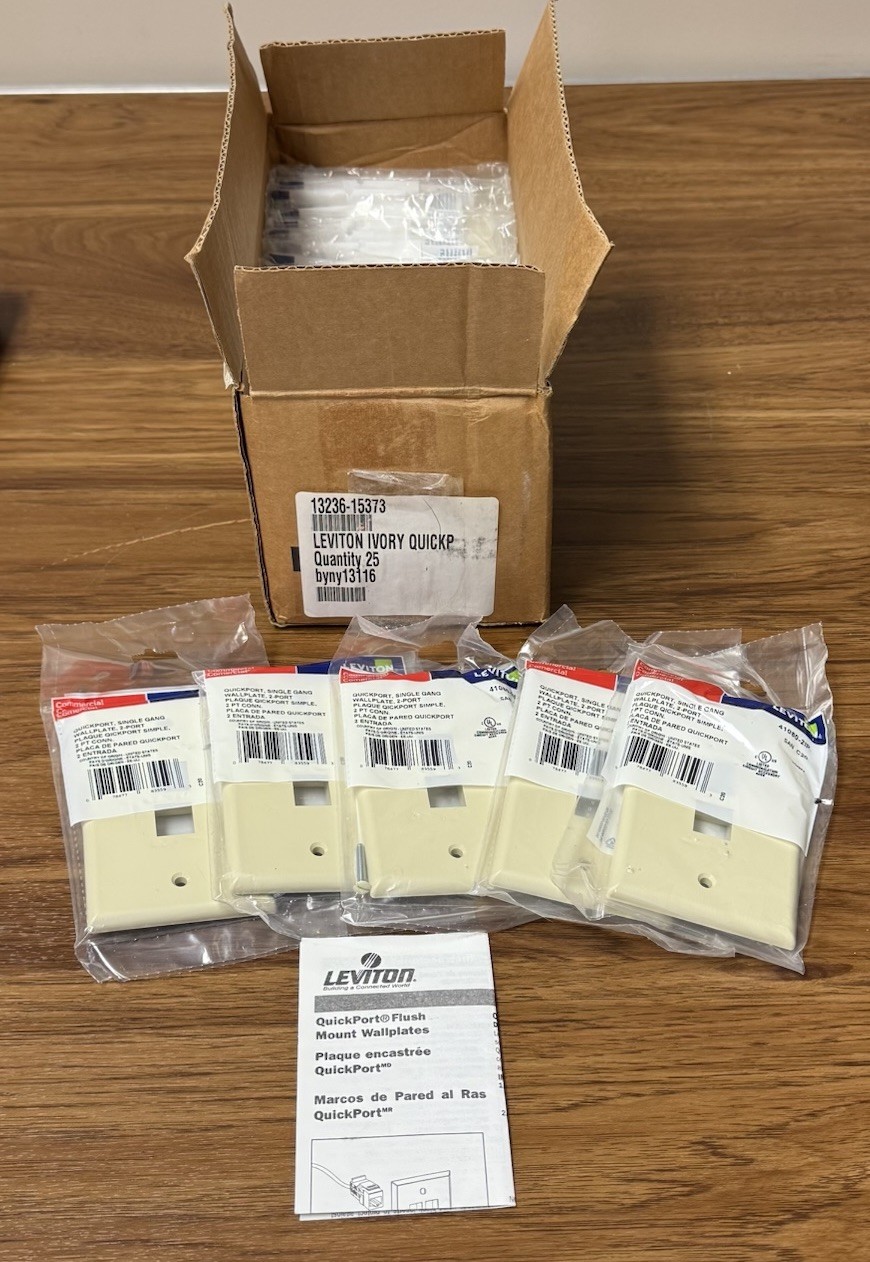 Lot Of 25 Leviton 41080-2IP 2-Port Ivory Single-Gang QuickPort Wallplates